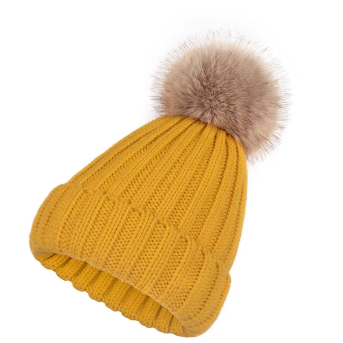 Warm Winter Beanie with Faux Fur Pompom and Fleece Lining 20