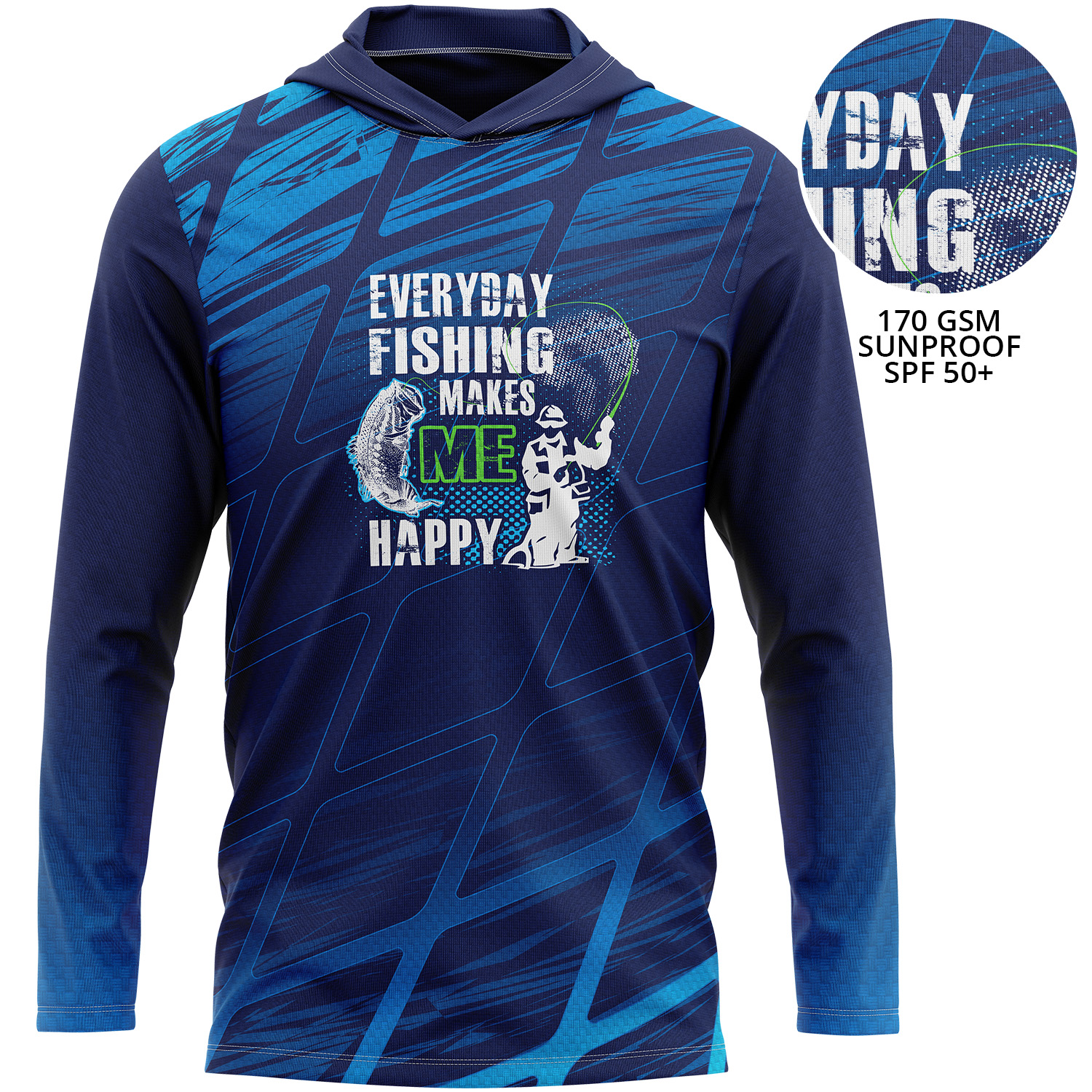 Unisex 170 GSM Sunproof SPF 50+ Fishing Long Sleeve T Shirt with Hoodie