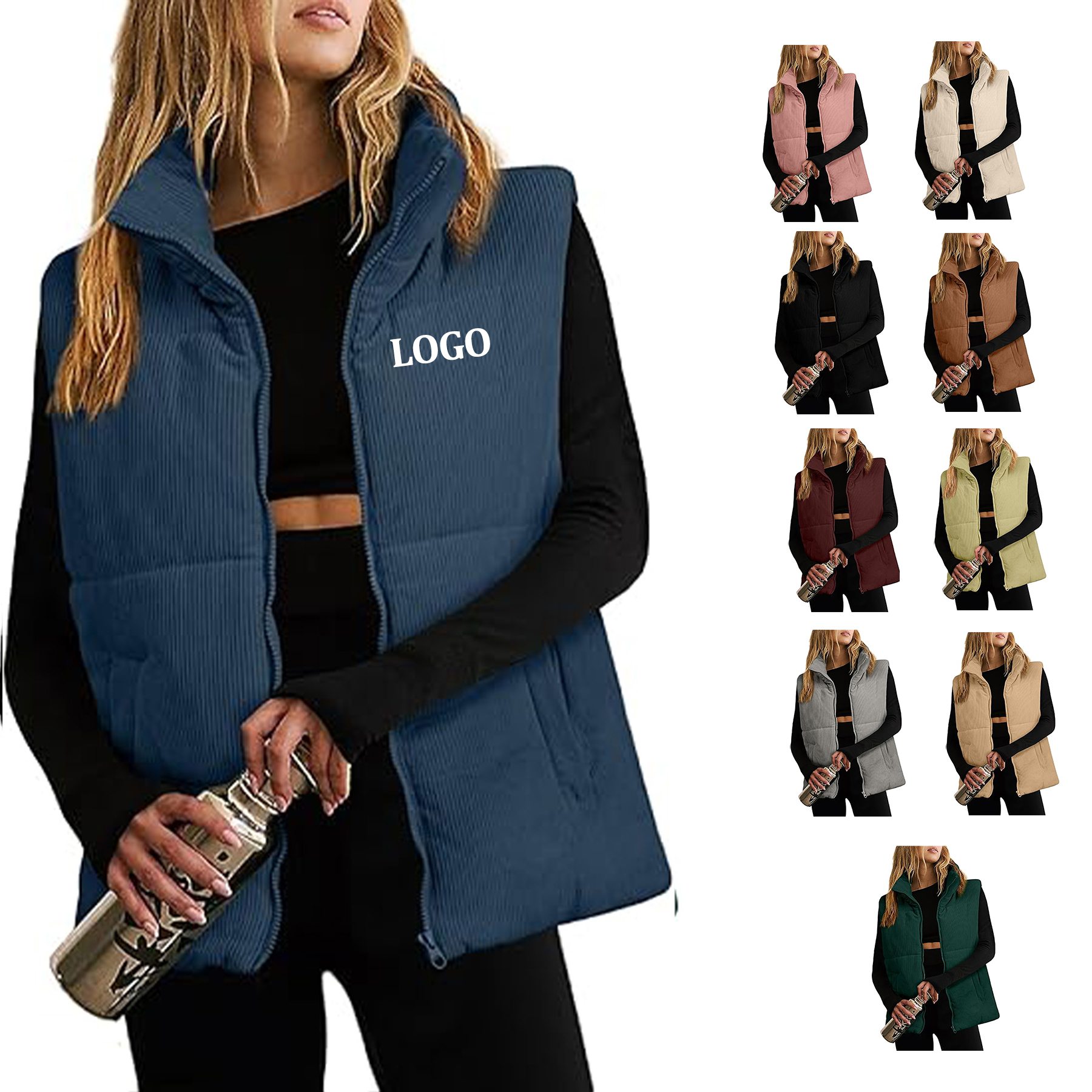 Corduroy Stand Collar Sleeveless Jacket 25
