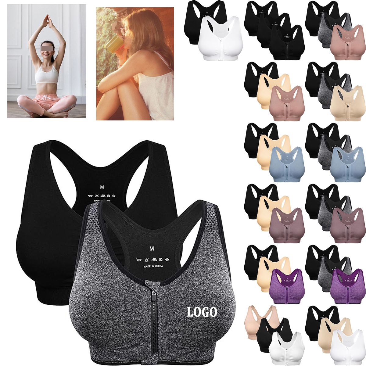 Zip Front Wireless Sports Bra
