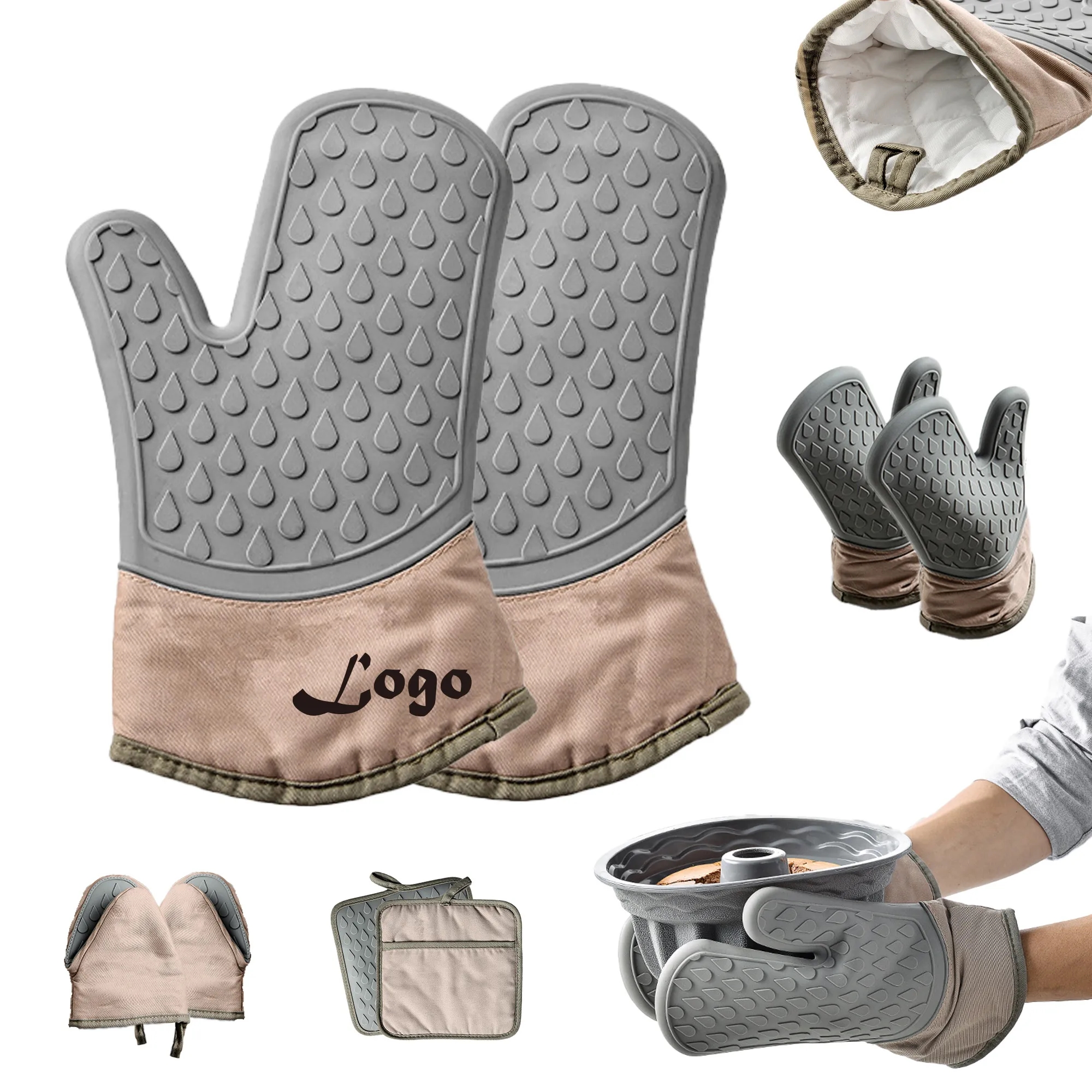 Grey Silicone Oven Mitt 12