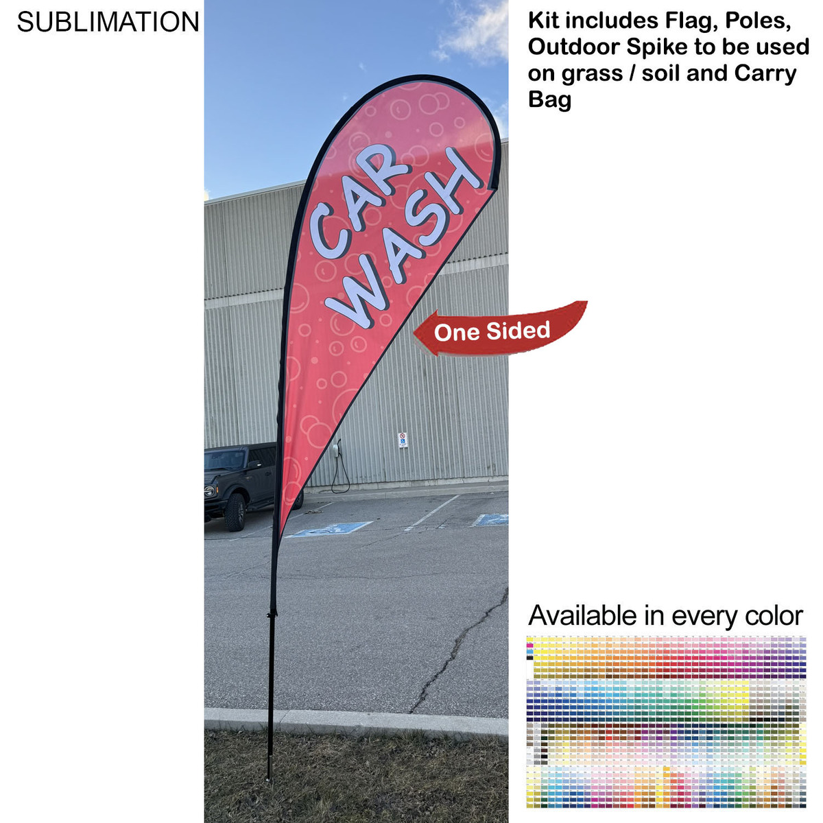 fiel 12' Medium Tear Drop Flag Kit Full Color Graphics One Side Outdoor Use Spike base and Bag Included #SU751-3