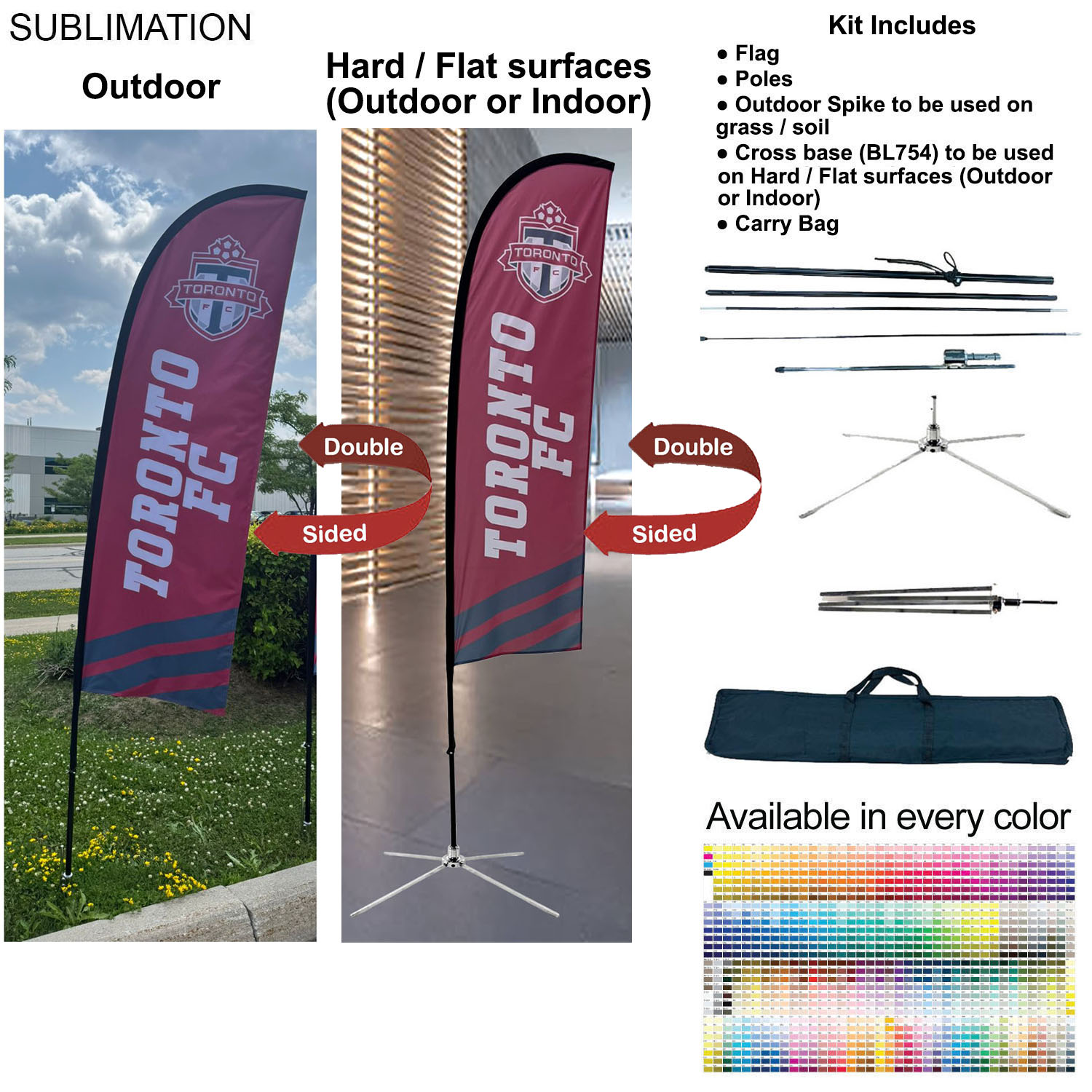 8.5' X-Small Feather Flag Kit, Full Color Graphics 2 Sided, Outdoor Spike base, Indoor Cross Base 15