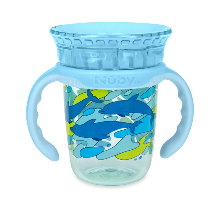 Nuby 2 Stage Drinking Cups - 360 Edge Rim Removable Handles Blue 2
