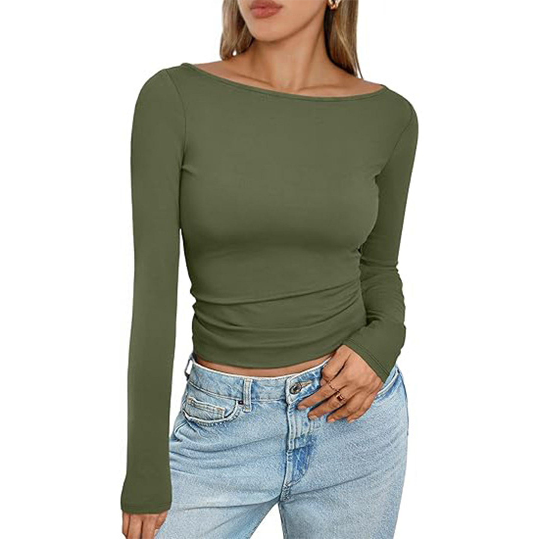 Women Boat Neck Long Sleeve Shirt 42