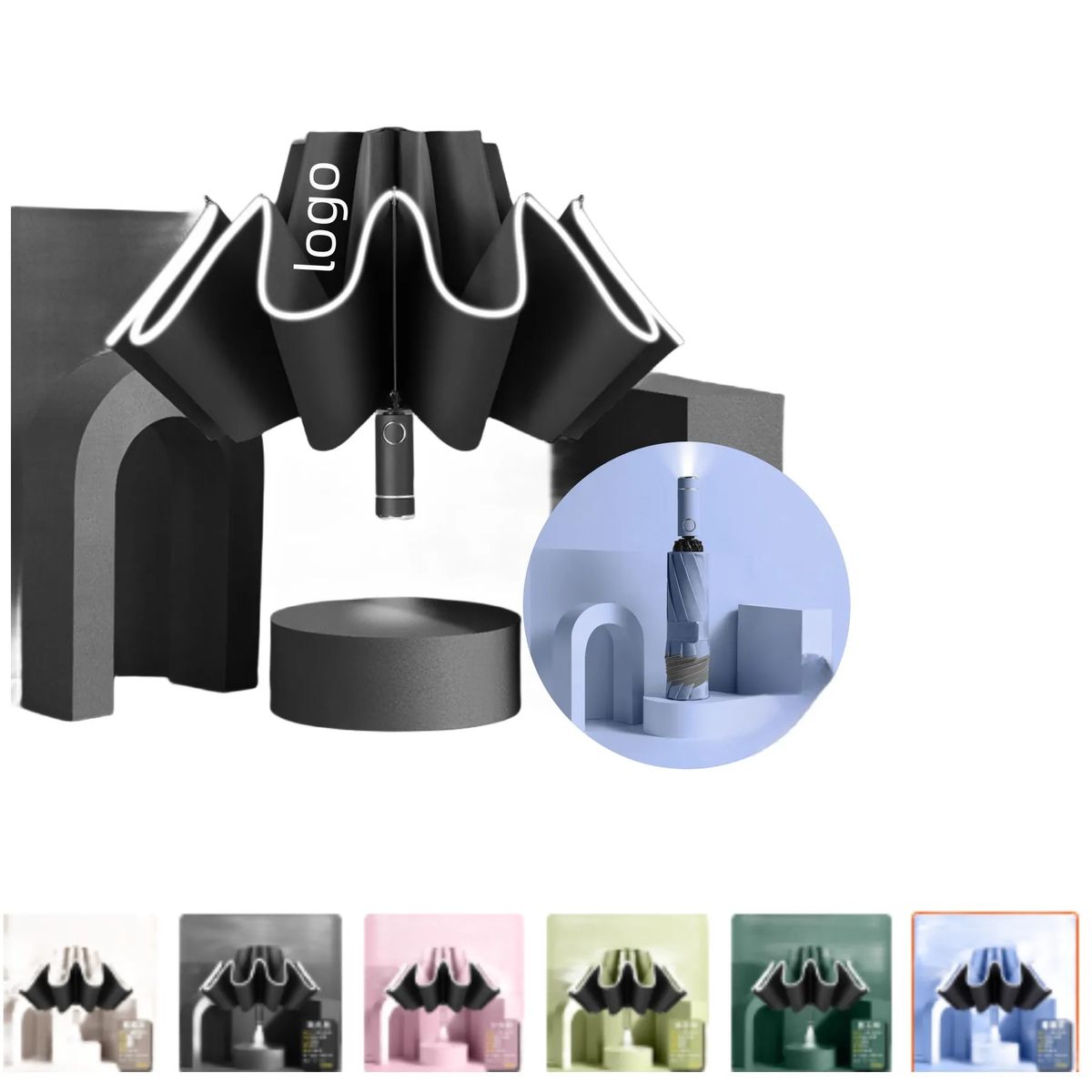 Folding Reverse LED Umbrella