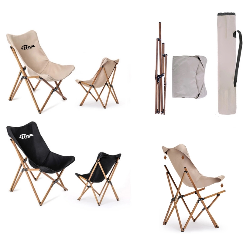 Beach Folding Chair With Wooden Handle And Shoulder Strap
