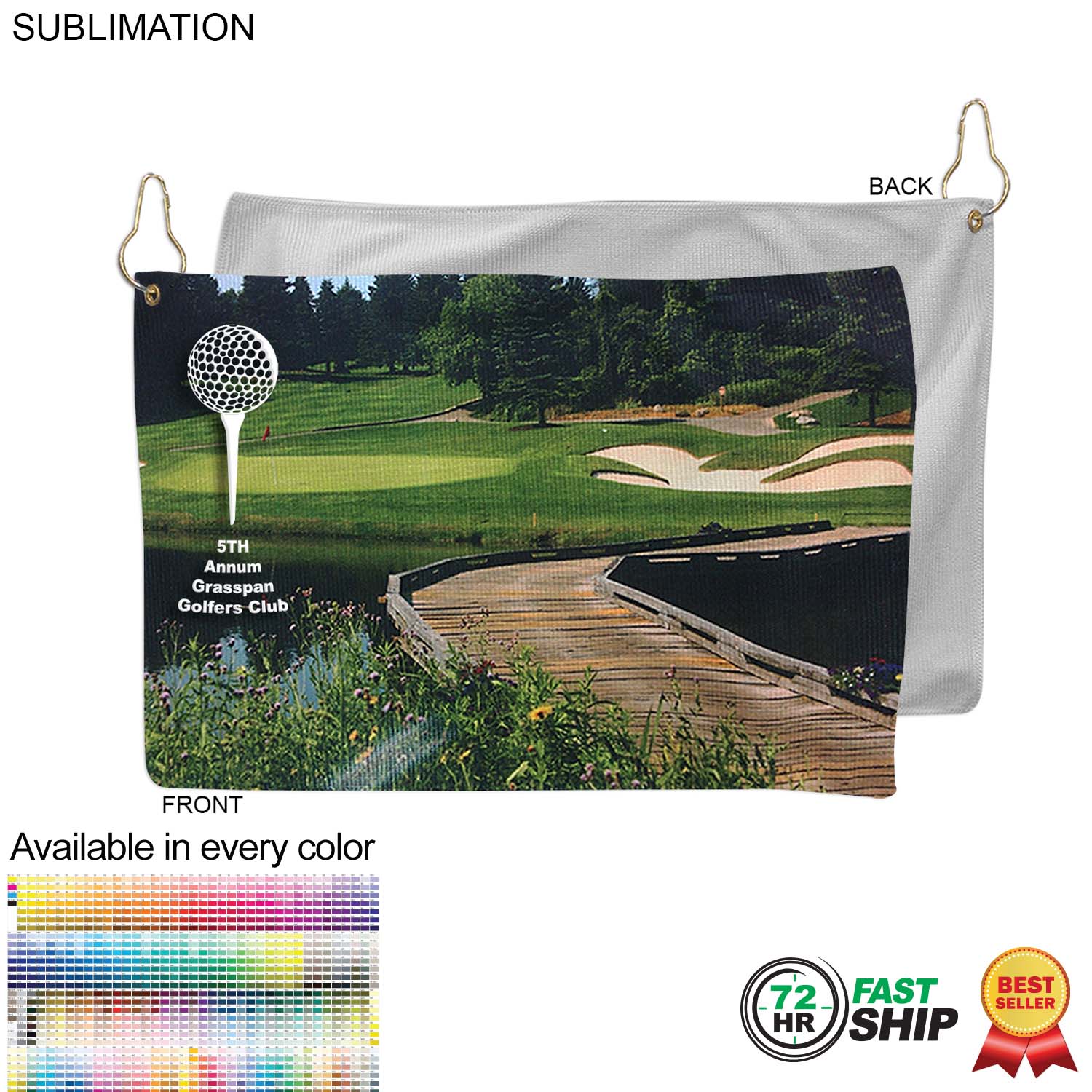72Hr Fast Ship - Microfiber Dri-Lite Terry Golf Towel, 12x18, Nofold Grommet & Hook, Sublimated 7