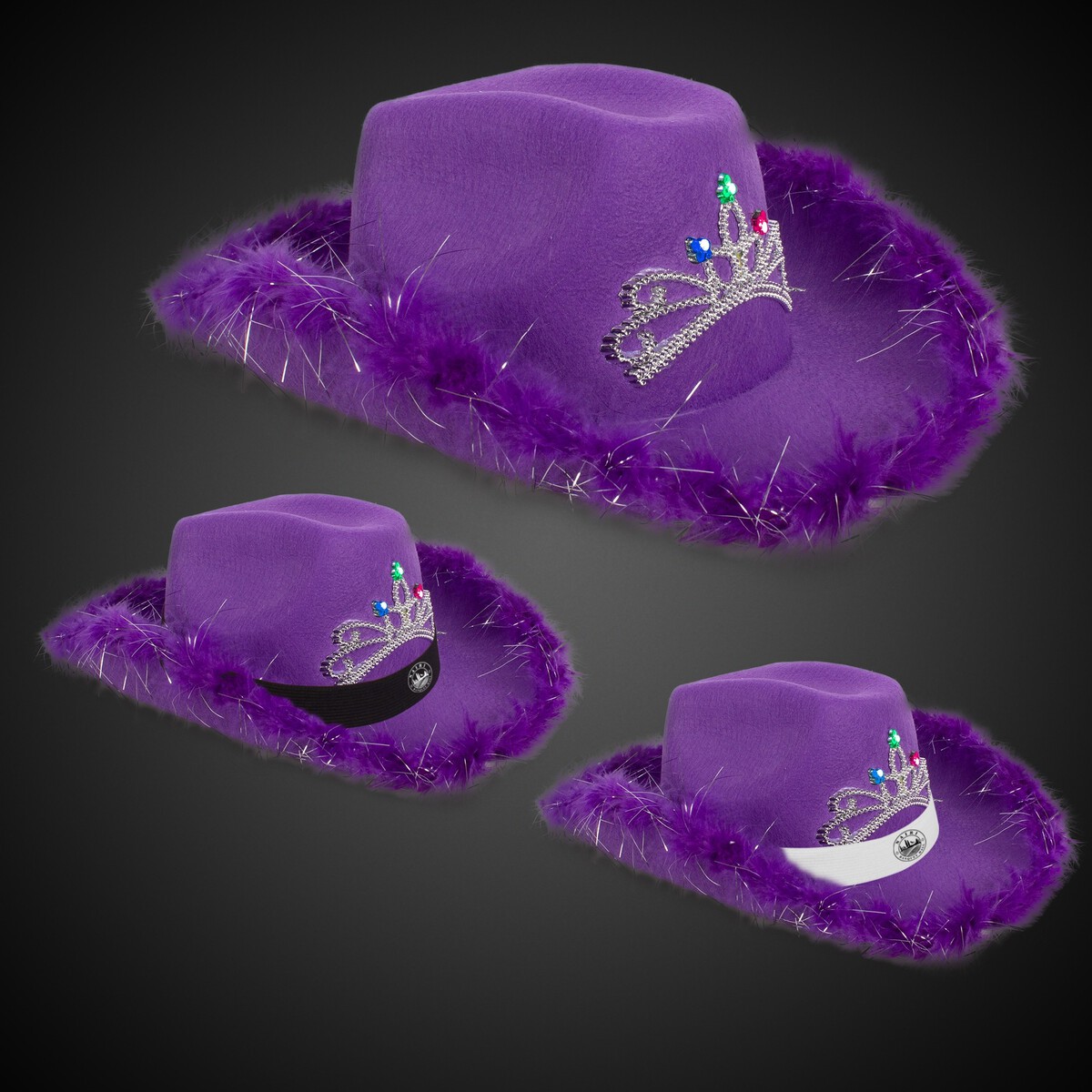 Purple Light Up Cowboy Hat w/ Tiara and Feather(White  display picture 1