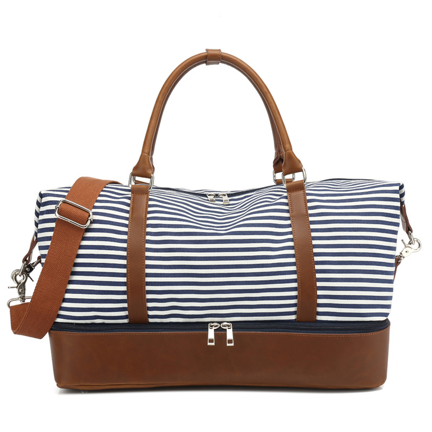 Canvas Travel Duffel Bag with Leather Shoes Compartment for Men 8