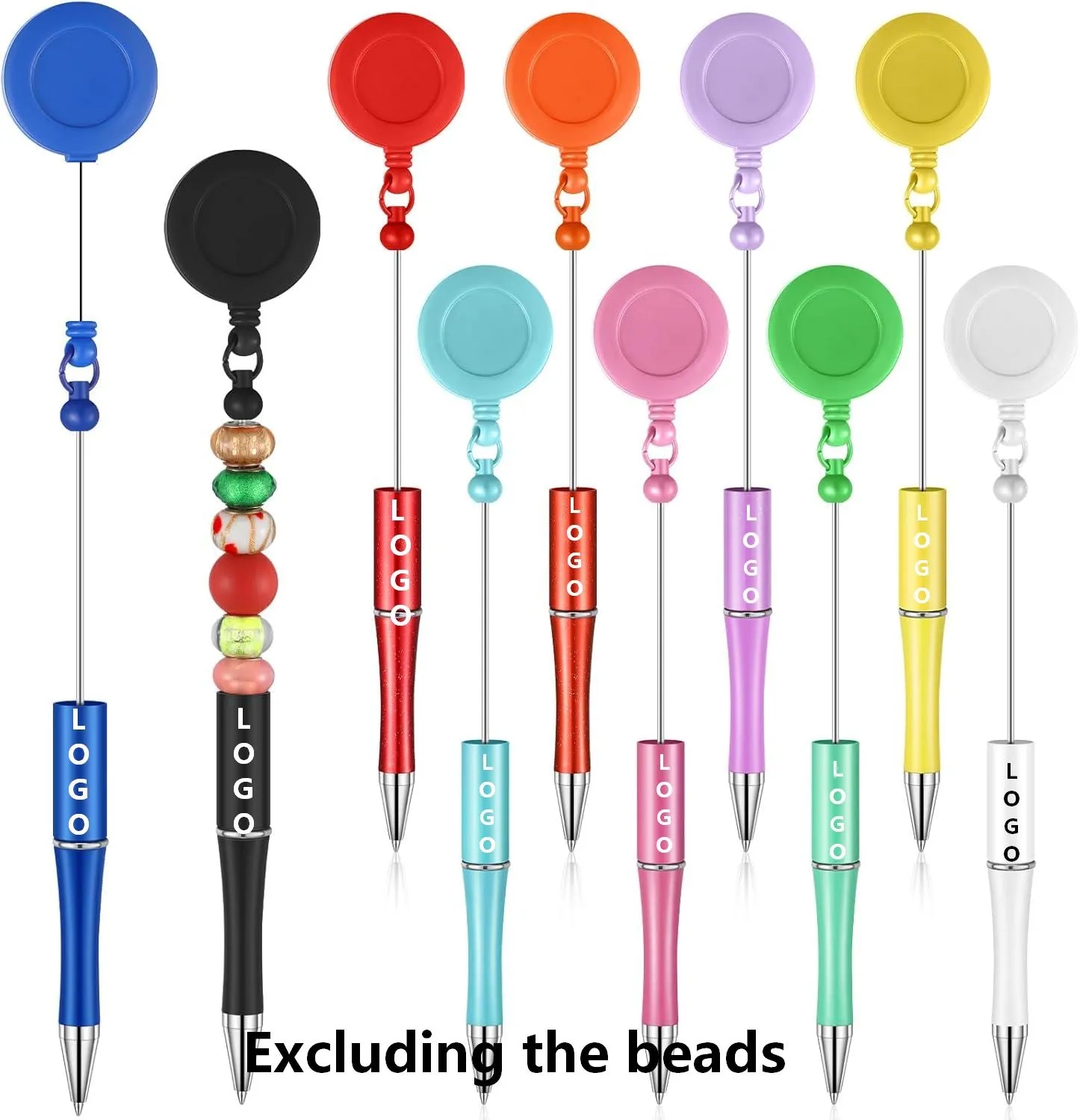 Beaded Pens with Retractable Badge Reel
