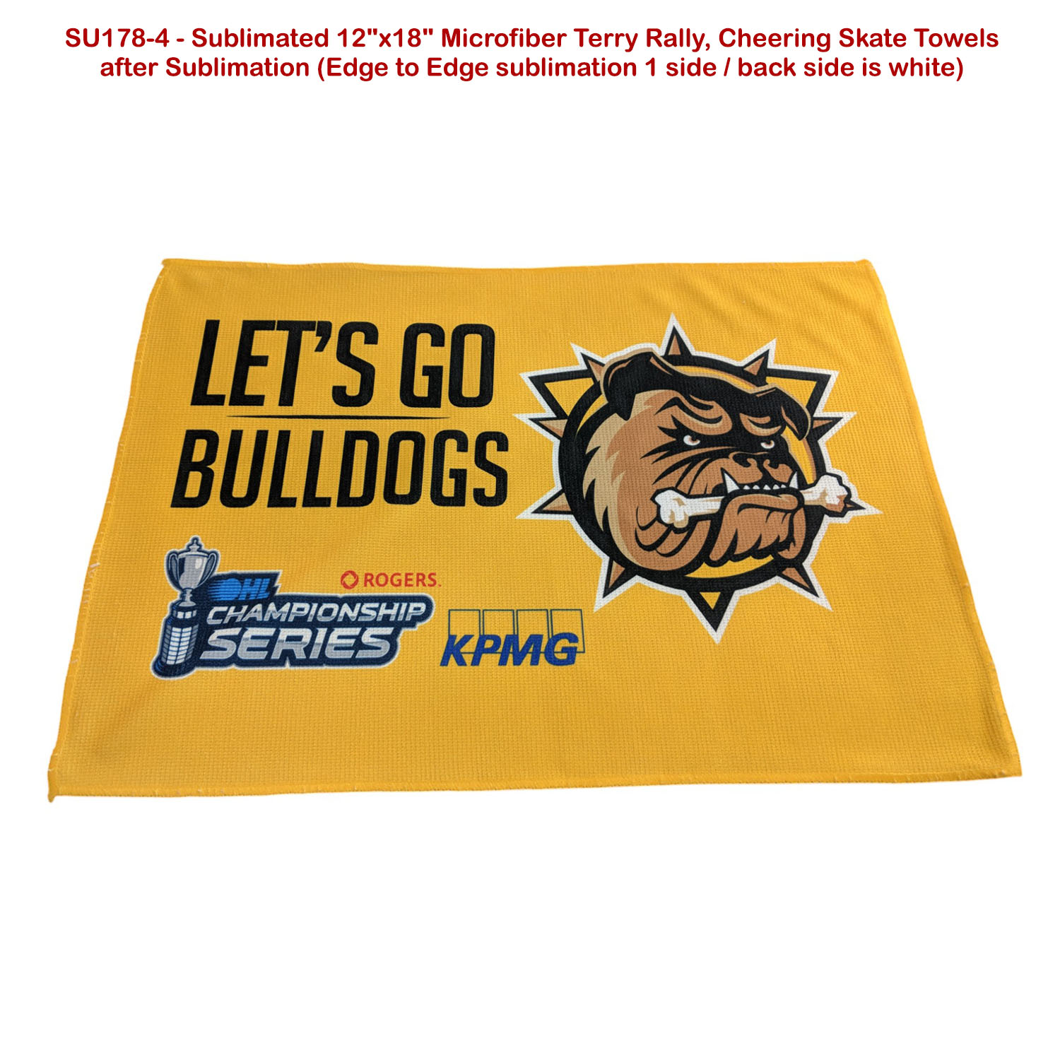 Colored Sublimated Rally, Skate Towels with Jersey stripes, 12x18 Sublimated Edge to Edge 1 side 14