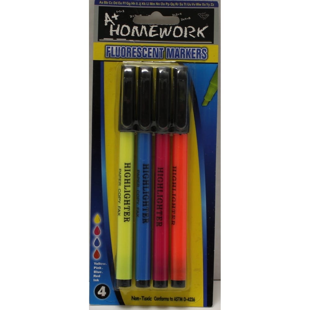 Fluorescent Highlighters - 4 Colors per Pack 3