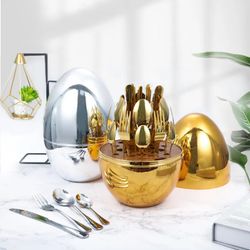 Egg-Shaped Stainless Steel Silverware Flatware Cutlery Set