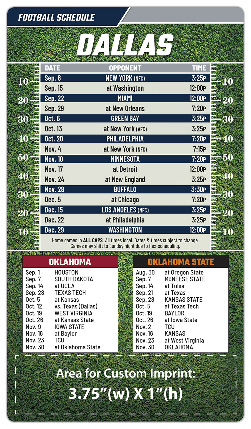 Magnet Football Sport Schedules - 4x7 Round Corners