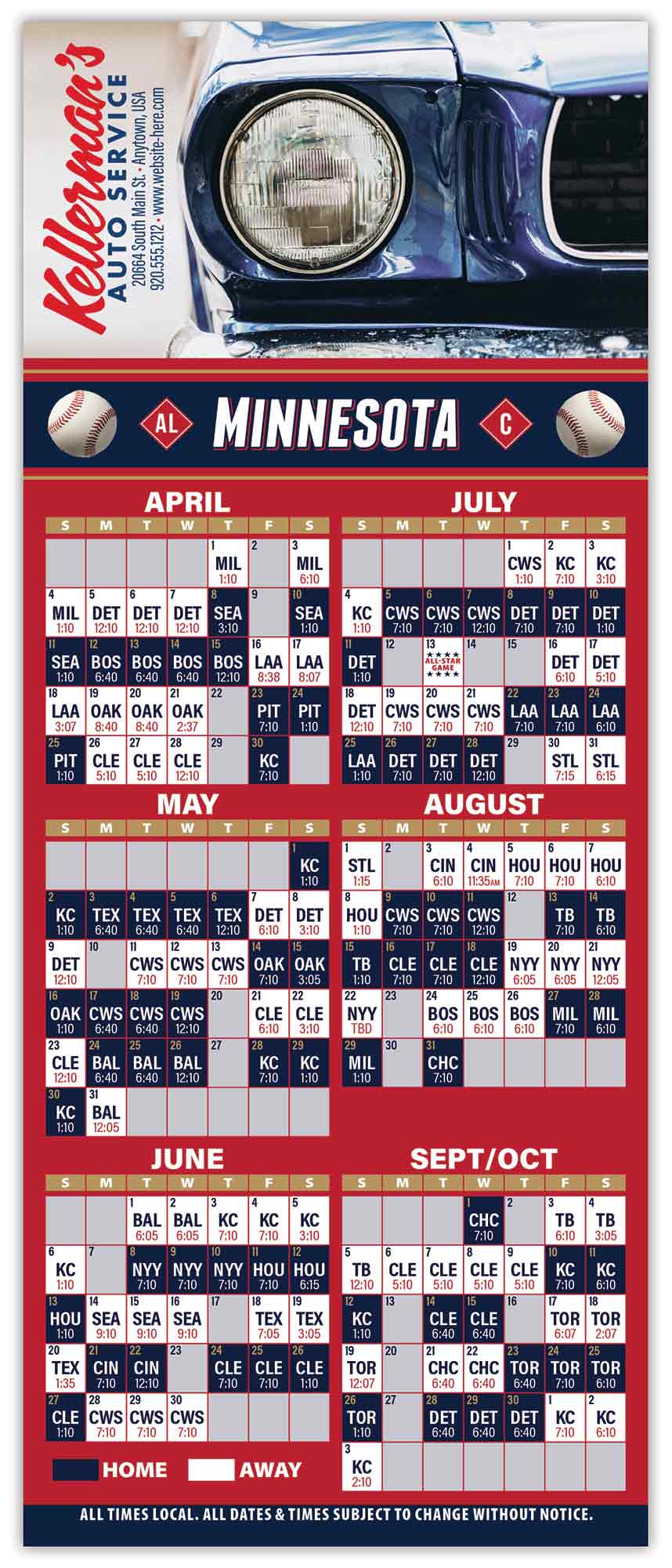 Baseball Schedule Laminated Card/Postcard with Magnet Strip (3.5x8.5) 10 pt.