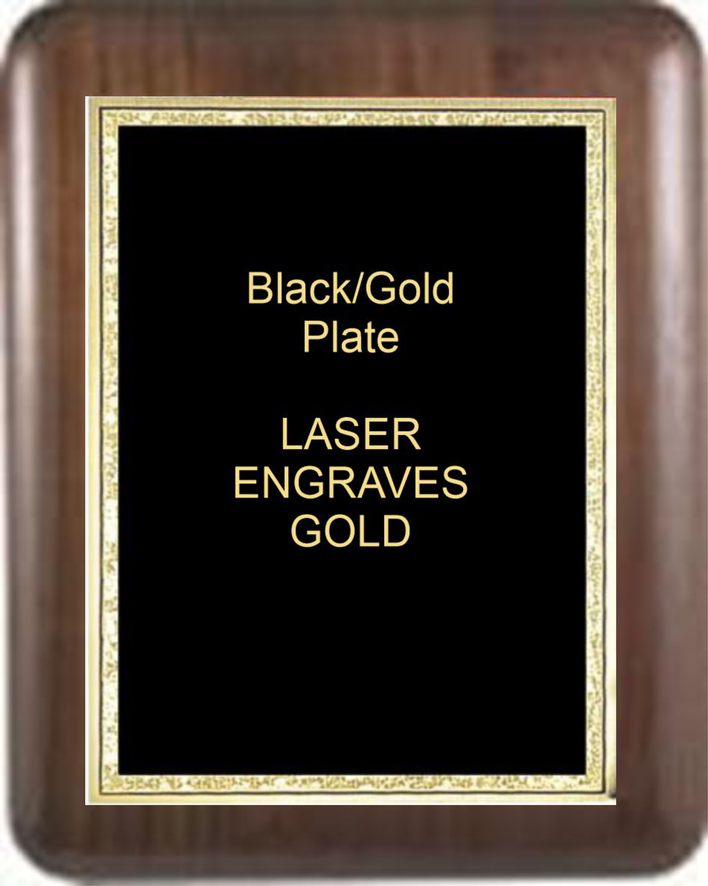 7" x 9" Genuine Walnut Elliptical Edge Round Corner Plaque with a Black Florentine Plate.