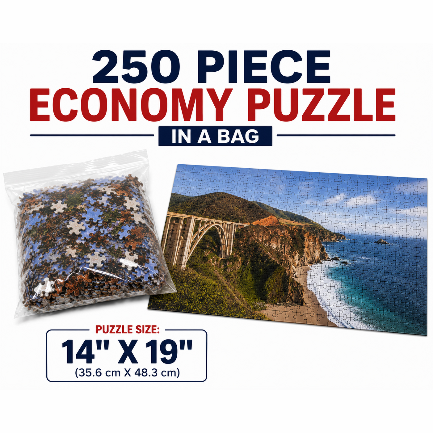 JigSmith Economy Custom 250-Piece Large Jigsaw Puzzle | 19.29" × 14.17" | Poly Bag | MOQ 100