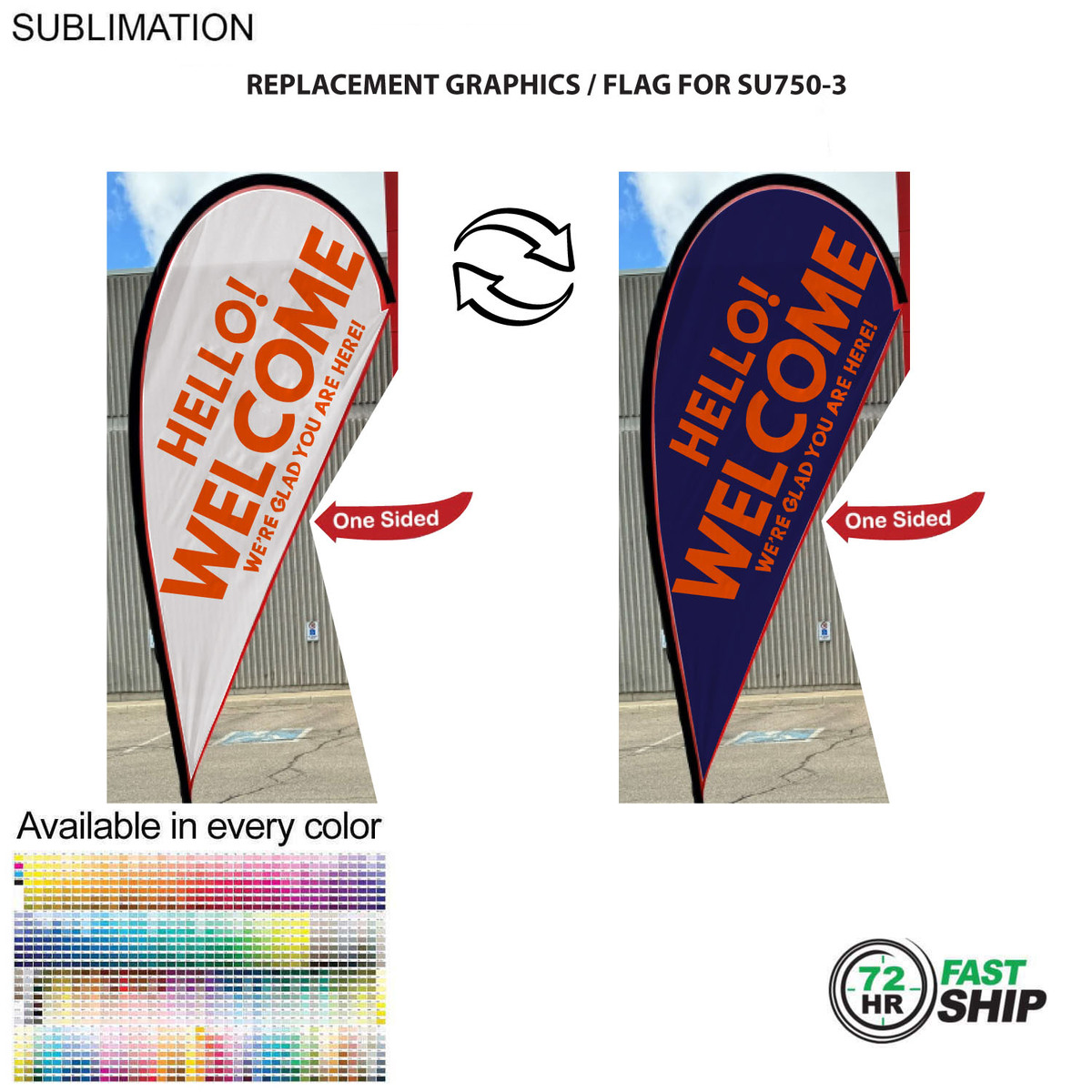fiel 72Hr Fast Ship - Replacement Flag for 9' Small Tear Drop Flag Kit Full Color Graphics One Side #SU850-7