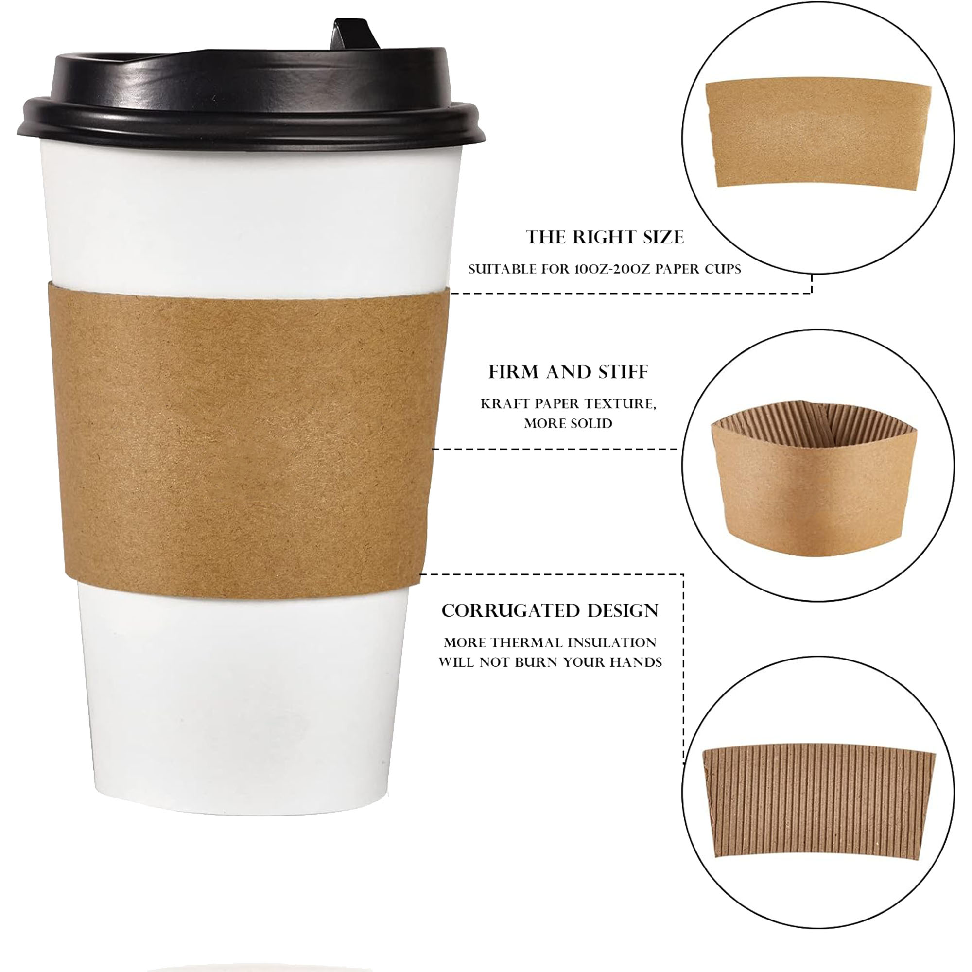 Coffee Cup Sleeves Disposable Double-wall Paper Hot Cold 8