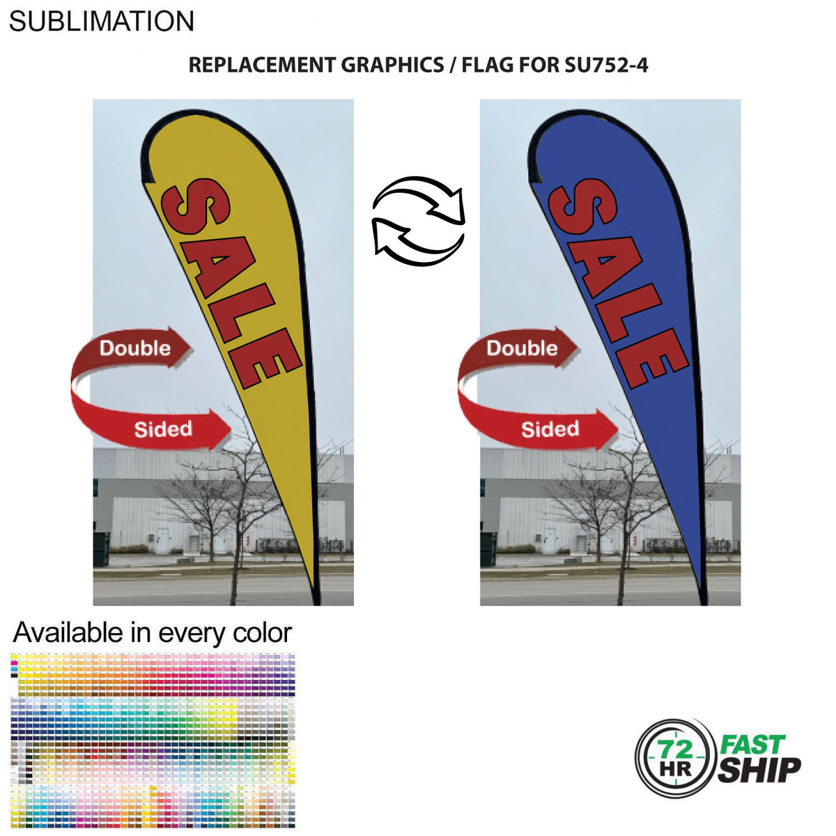 fiel 72Hr Fast Ship - Replacement Flag for 13.5' Large Tear Drop Flag Kit Full Color Graphics Two Sided #SU852-8