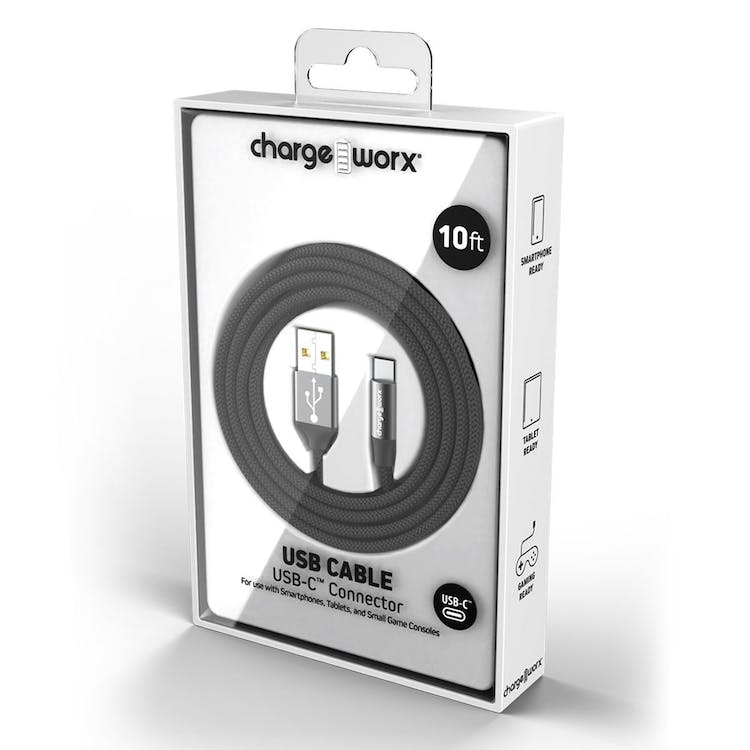 10' Braided USB-C Cables - Pitch Black