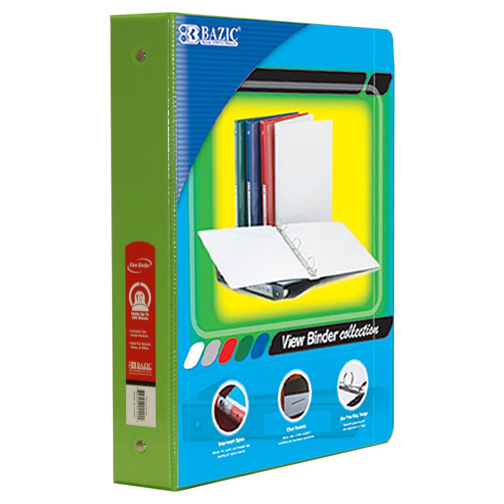 3 Ring View Binders - 1.5" Lime Green 2 Pockets 3