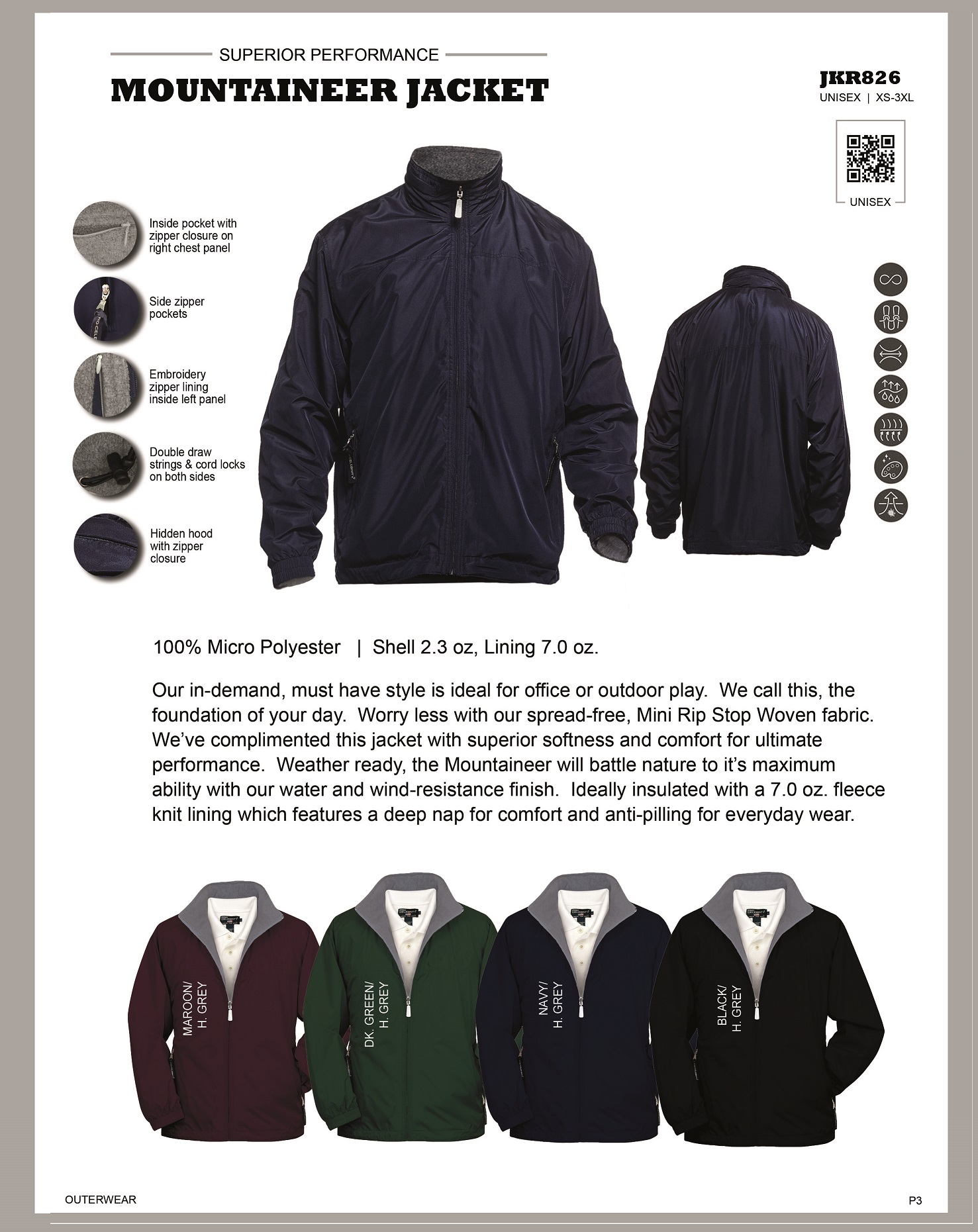 Unisex Mountaineer Mini Rip Stop Fleece Lining Jacket 18