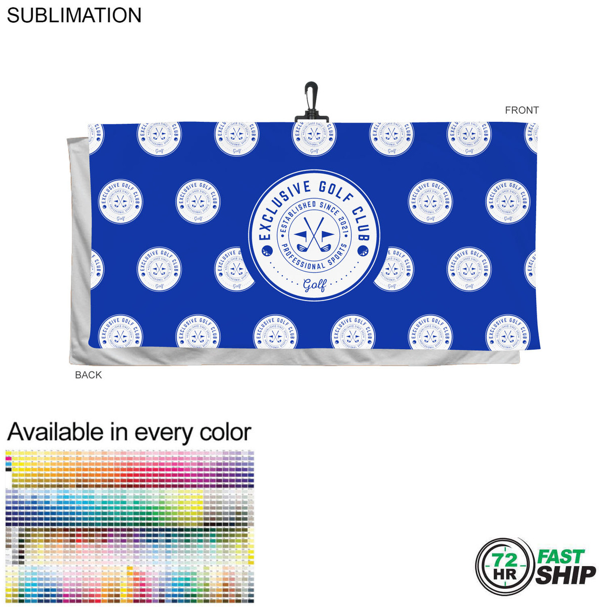 fiel 72 Hr Fast Ship - Oversized Golf Towel in Soft Velour Terry 30x60 with Black Hook Sublimated #SU586-29
