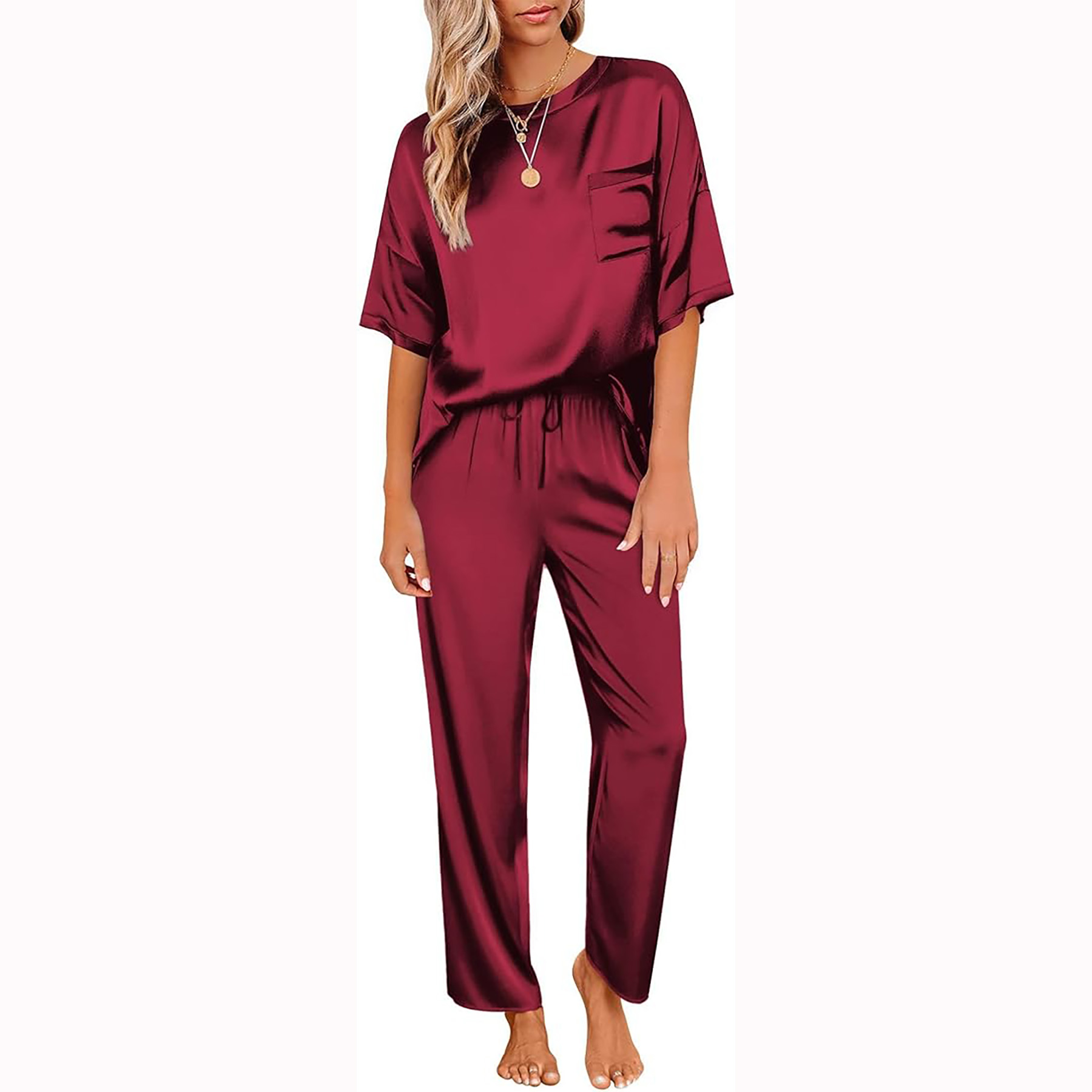 Womens Satin Silk Pajamas Set 4