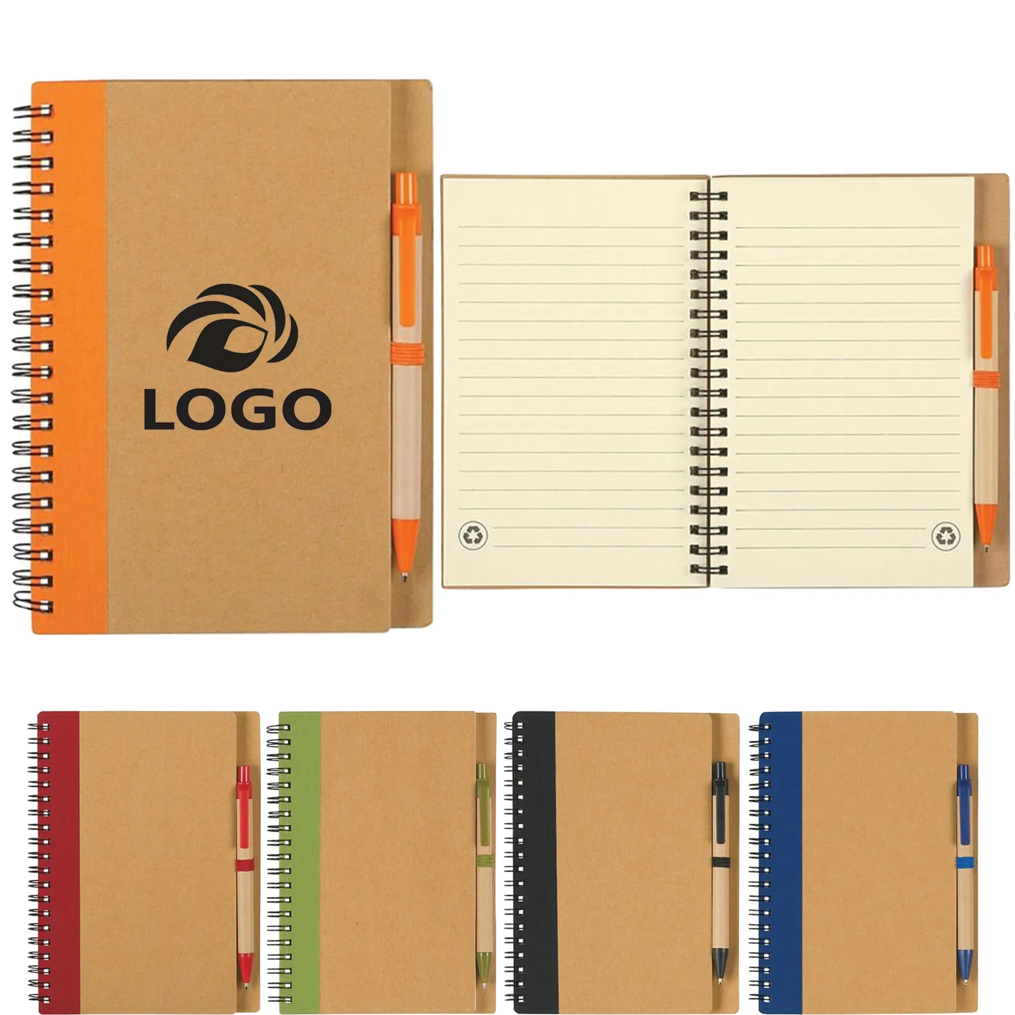 5" x 7" Soft Cover Kraft Spiral Notebook With Pen In Holder 13