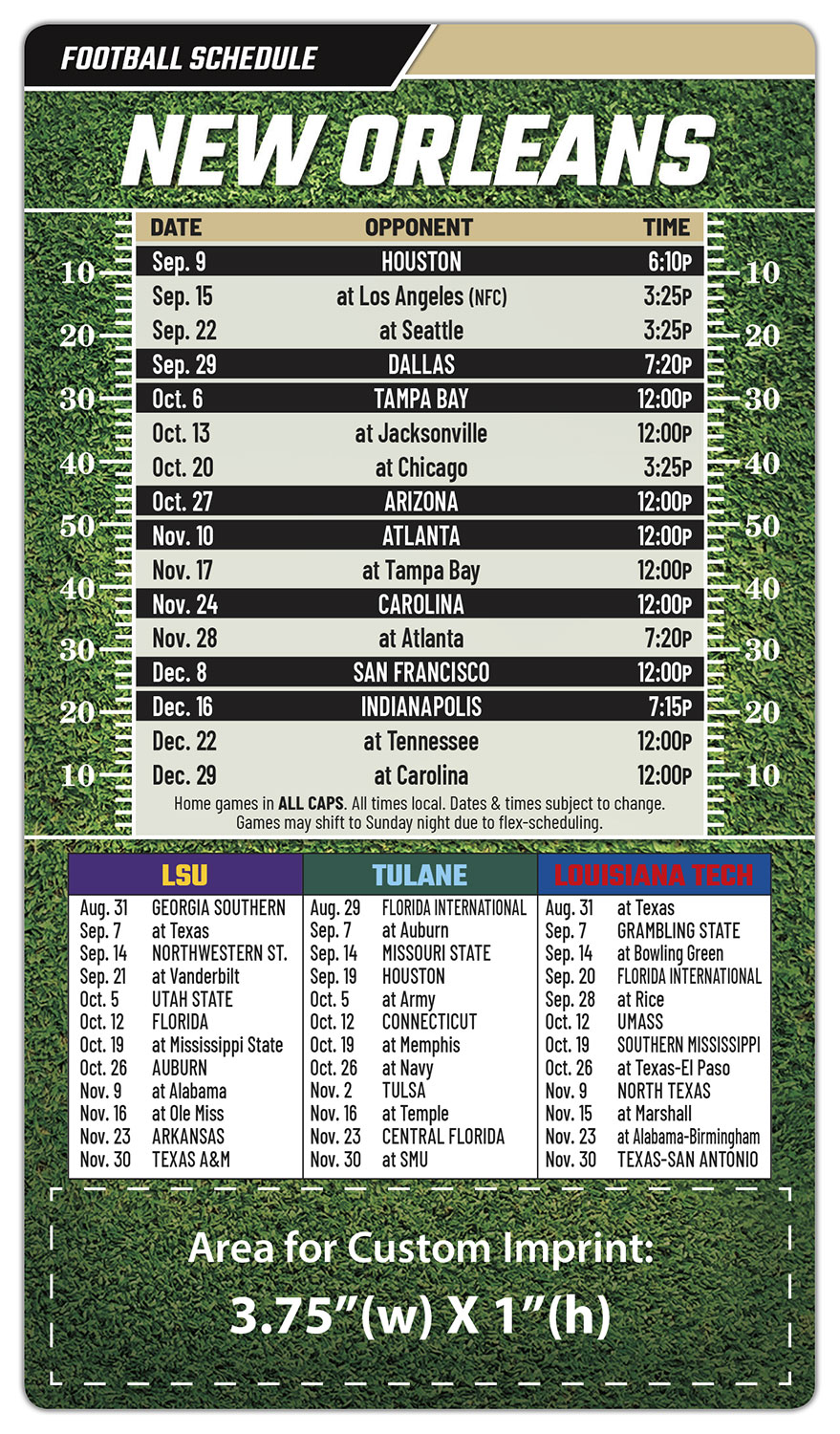 Magnet Football Sport Schedules - 4x7 Round Corners