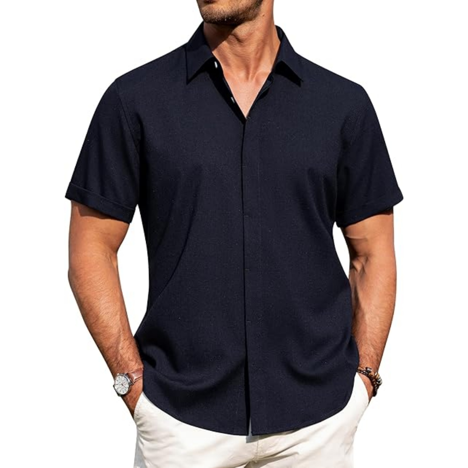 Men's Linen Casual Short Sleeve Shirt 46