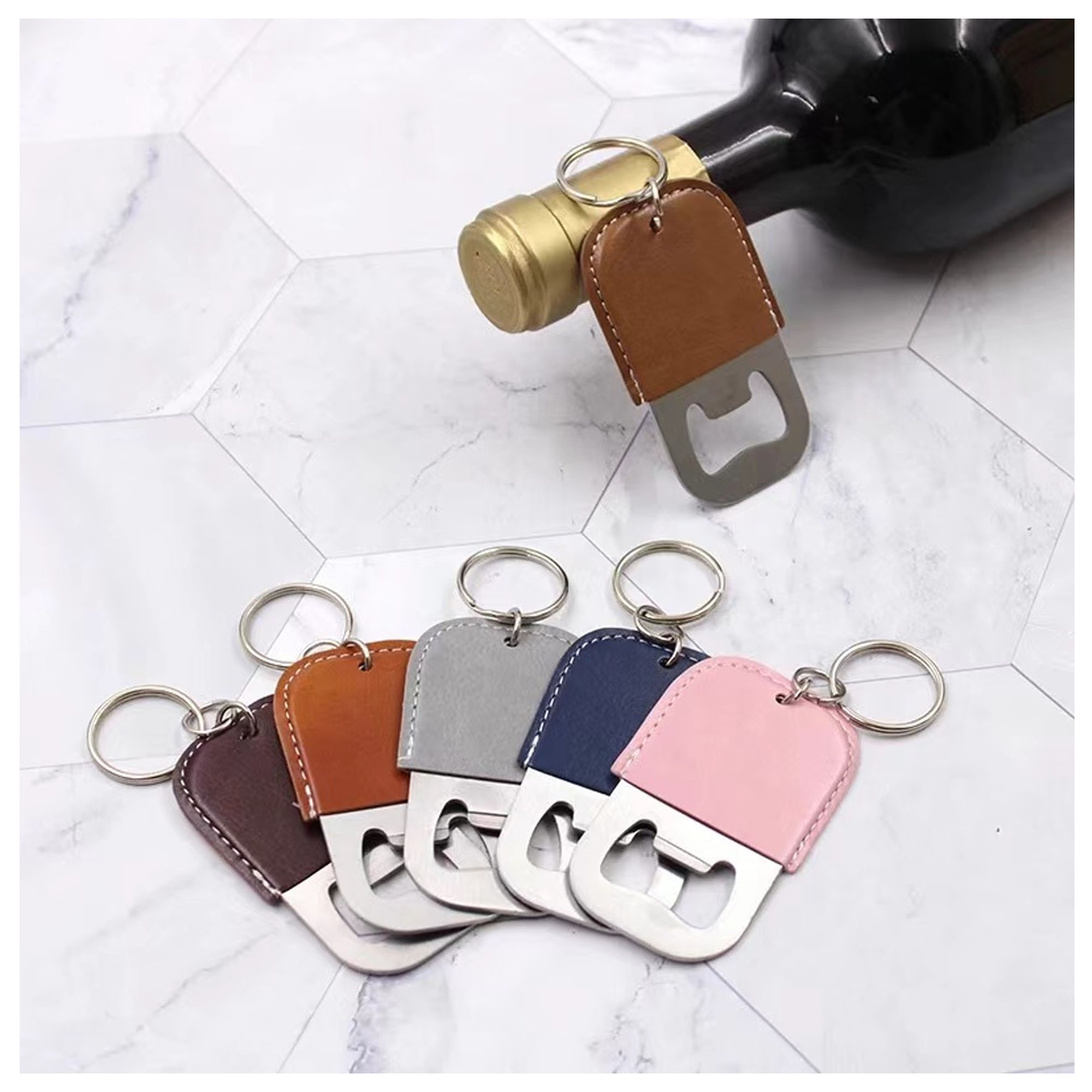 Durable PU Leather Keychain with Beer Bottle Opener 9