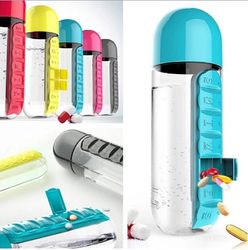 600ML Clear Water Bottle Combine Daily Pill Boxes