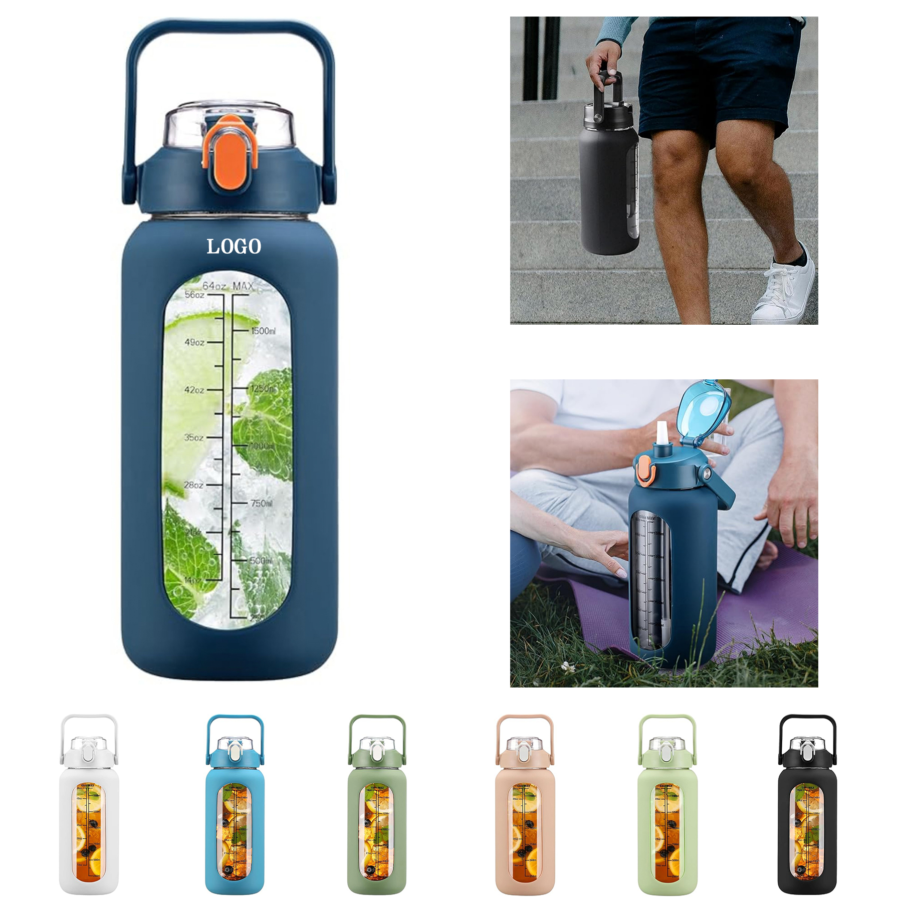 64 oz Glass Graduated Water Bottle 18