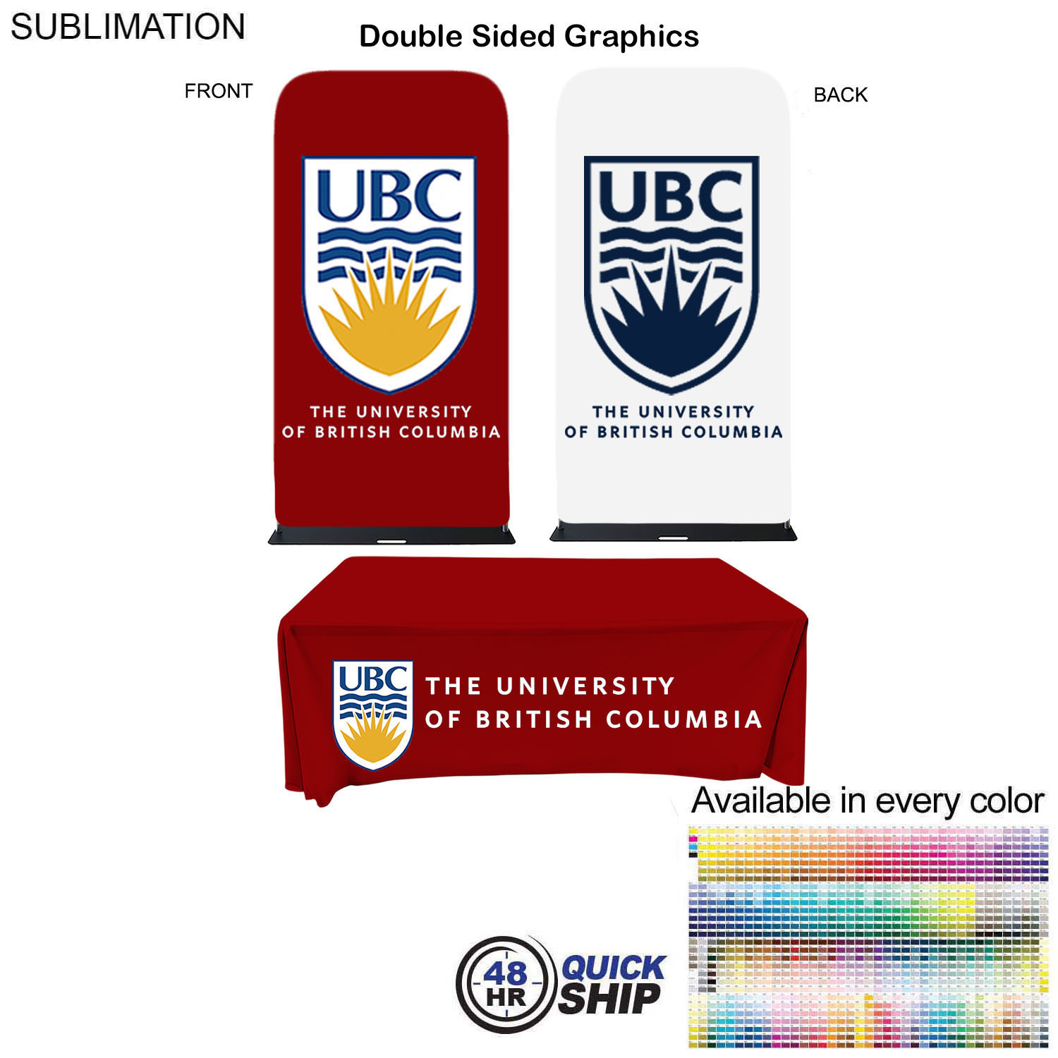 48Hr Quick Ship - Event package, 4'W Fabric banner and Premium 8' tablecloth open back 1