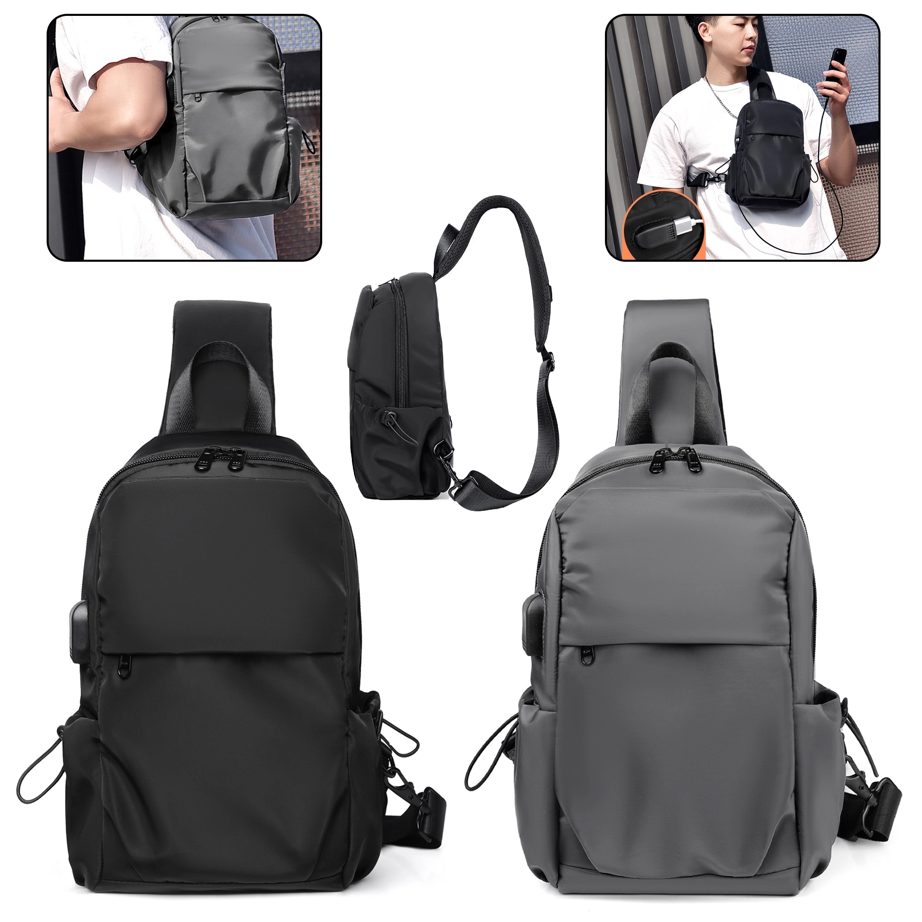 Small Black Sling Crossbody Backpack Shoulder Bag Men Women 4