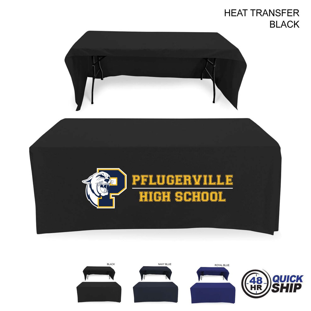 fiel 48 Hr Quick Ship - Polycotton Twill Table Throw for 6' Table Drape style 3 sided Open Back #HT720-3