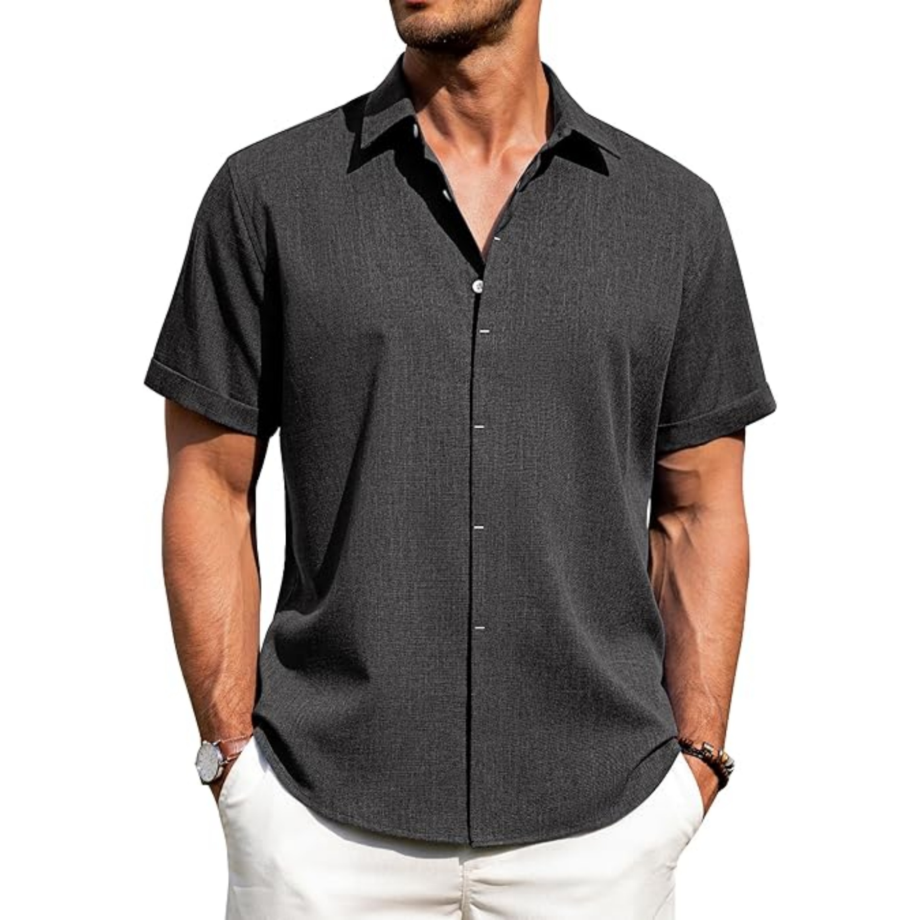 Men's Linen Casual Short Sleeve Shirt 41