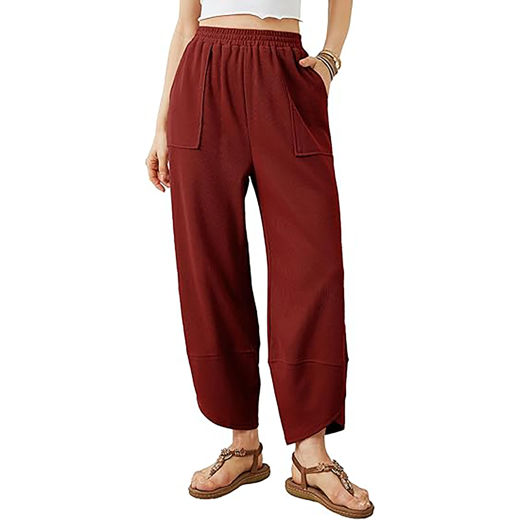 Elastic Waisted Palazzo Pants with Pockets 13