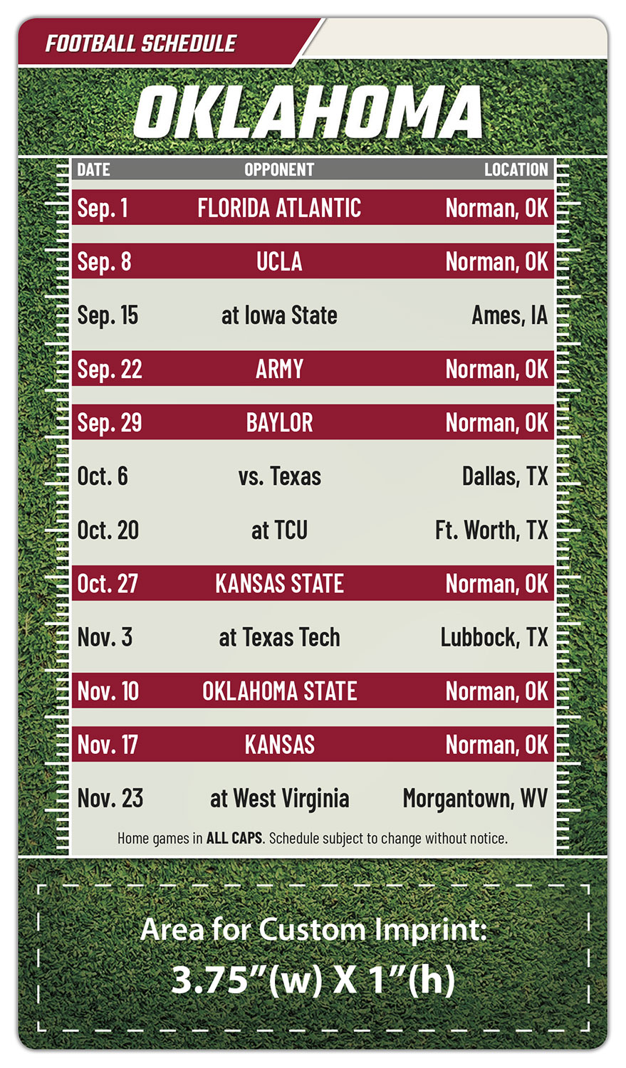 Magnet Football Sport Schedules - 4x7 Round Corners - OU