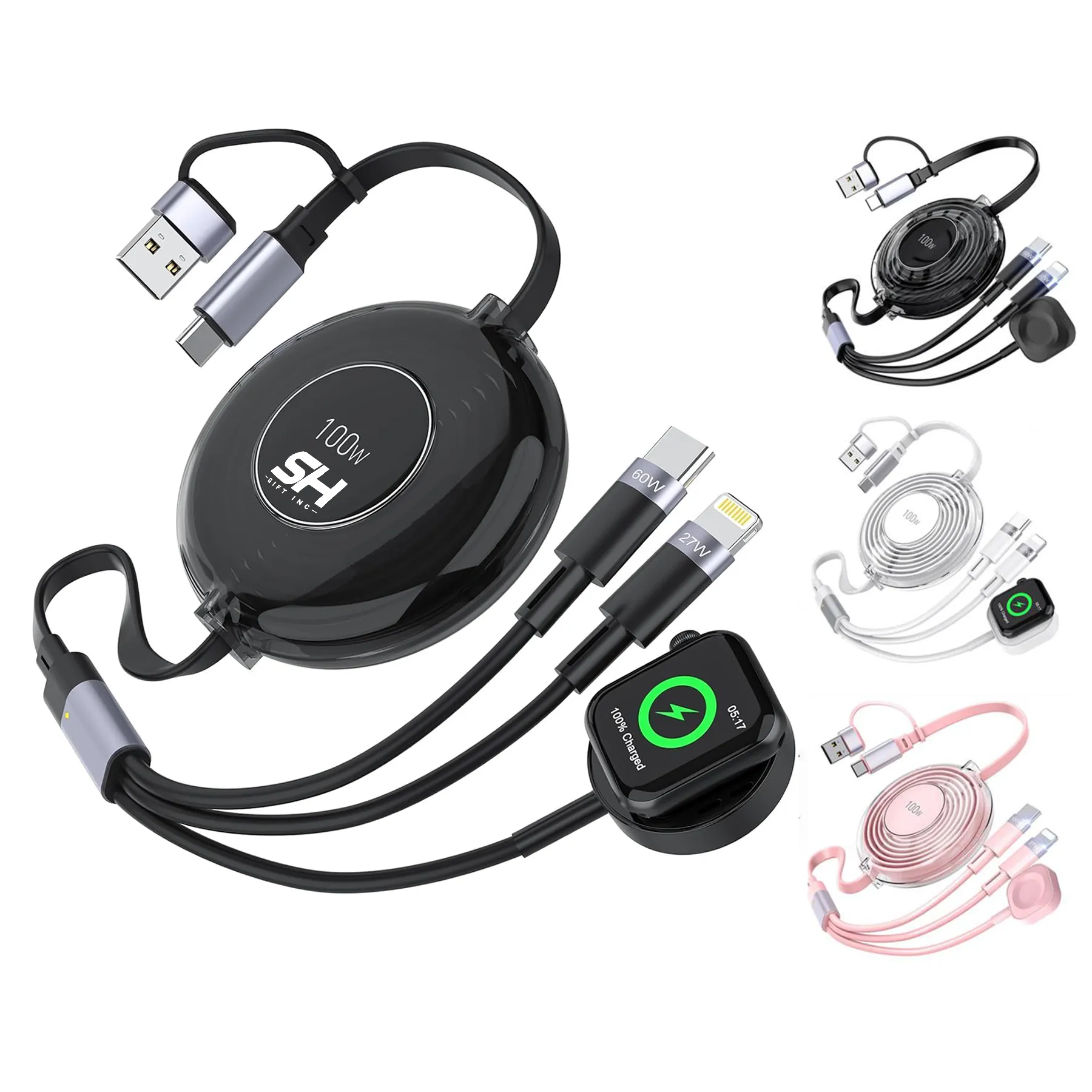 5 in 1 100W Multi Retractable Charging Cable