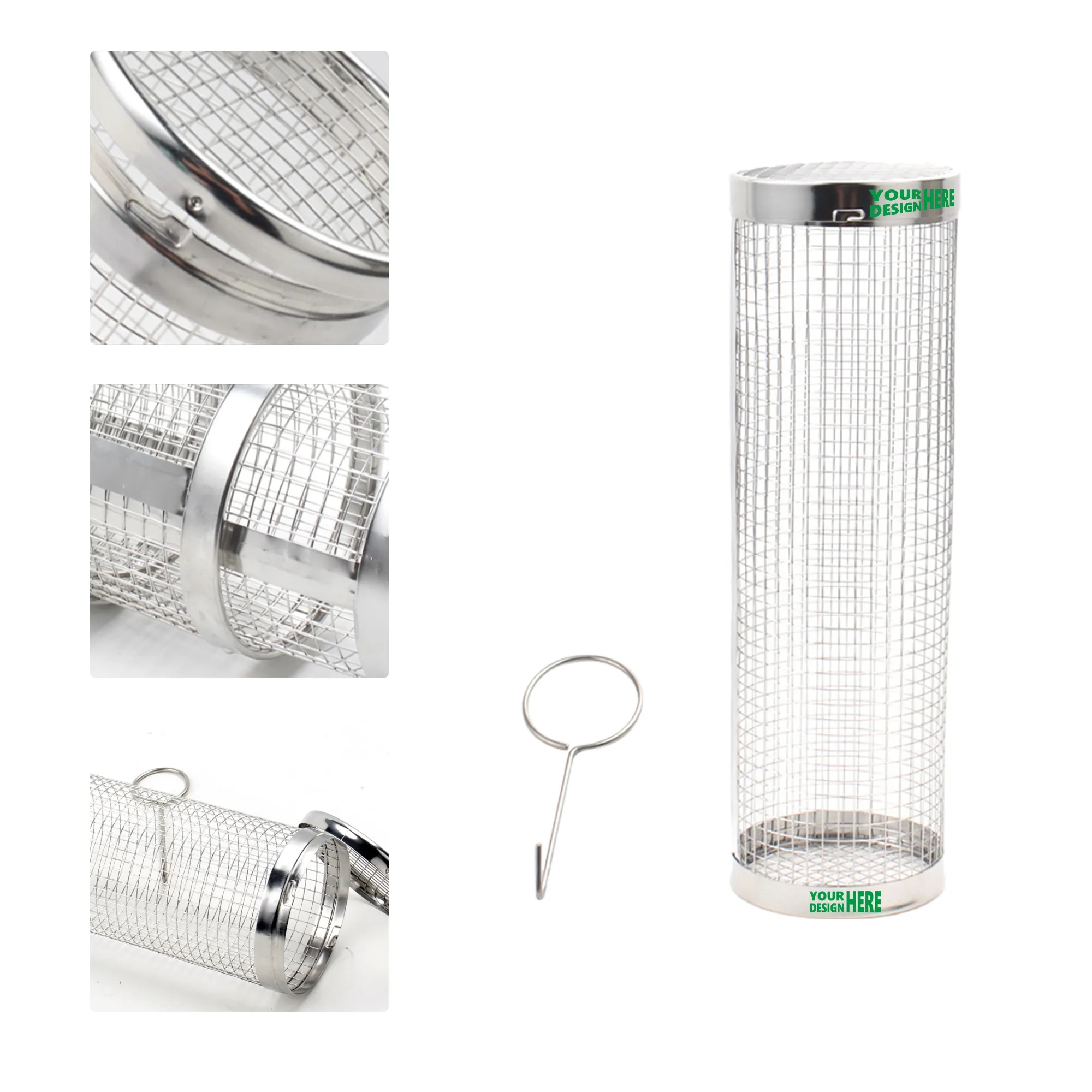 MOQ50 Outdoor Rolling BBQ Basket 304 Stainless Steel 5