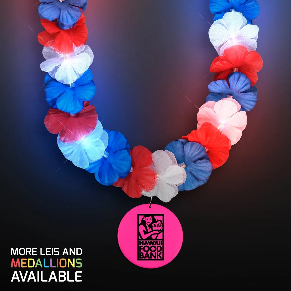 Red, White & Blue LED Hawaiian Lei with Medallion 20