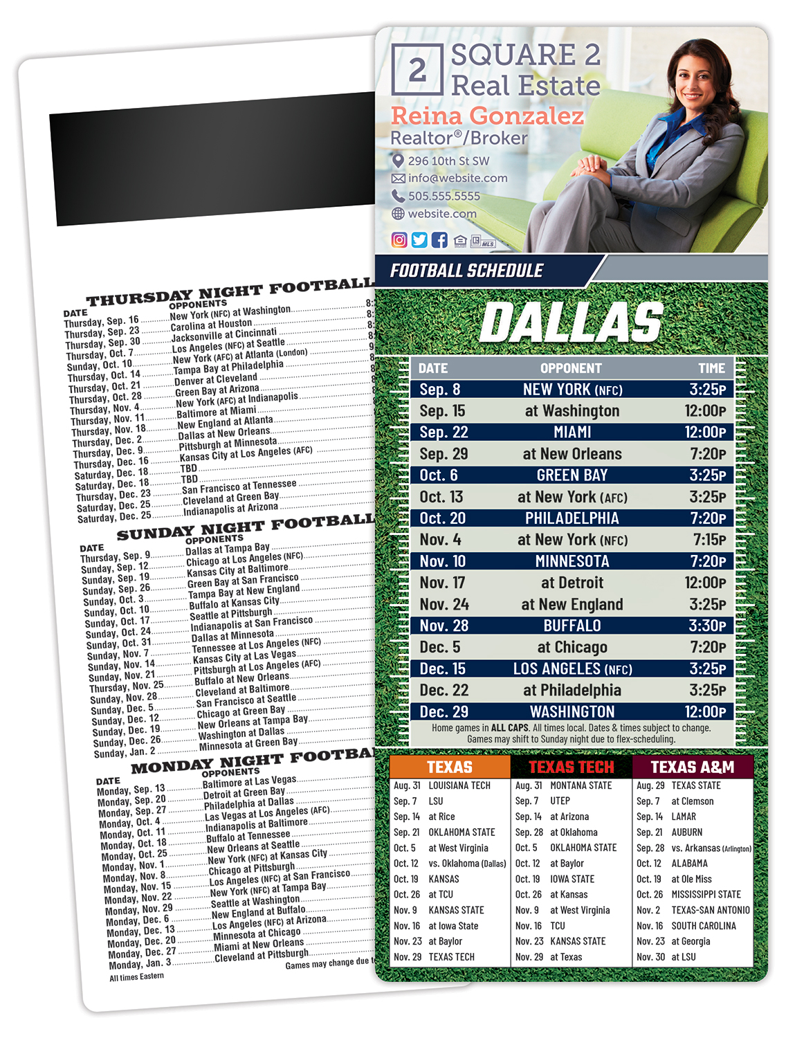Football Schedule Laminated Card/Postcard with Magnet Strip 3.5x8.5 - 14 pt.
