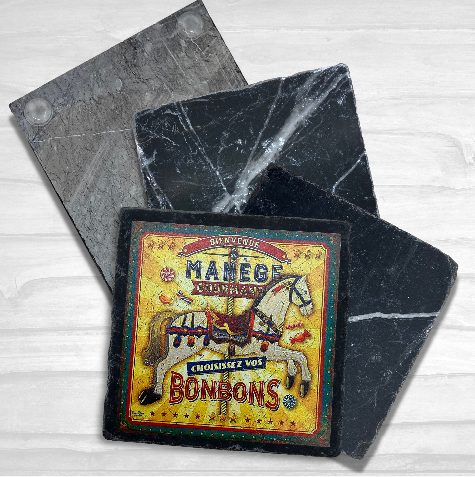 Square Coaster Black Tumbled Marble 12