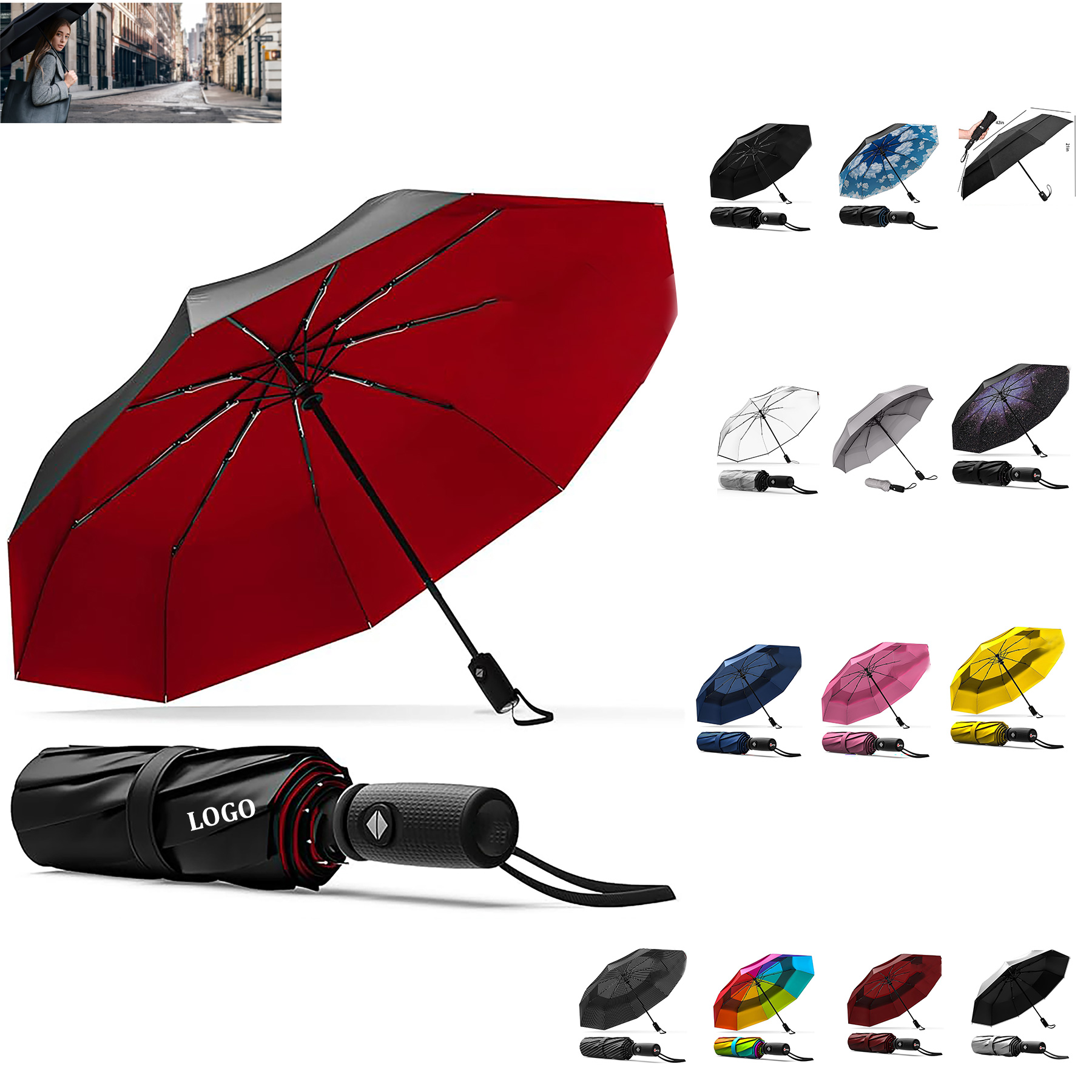 Double Top Windproof Travel Umbrella 2