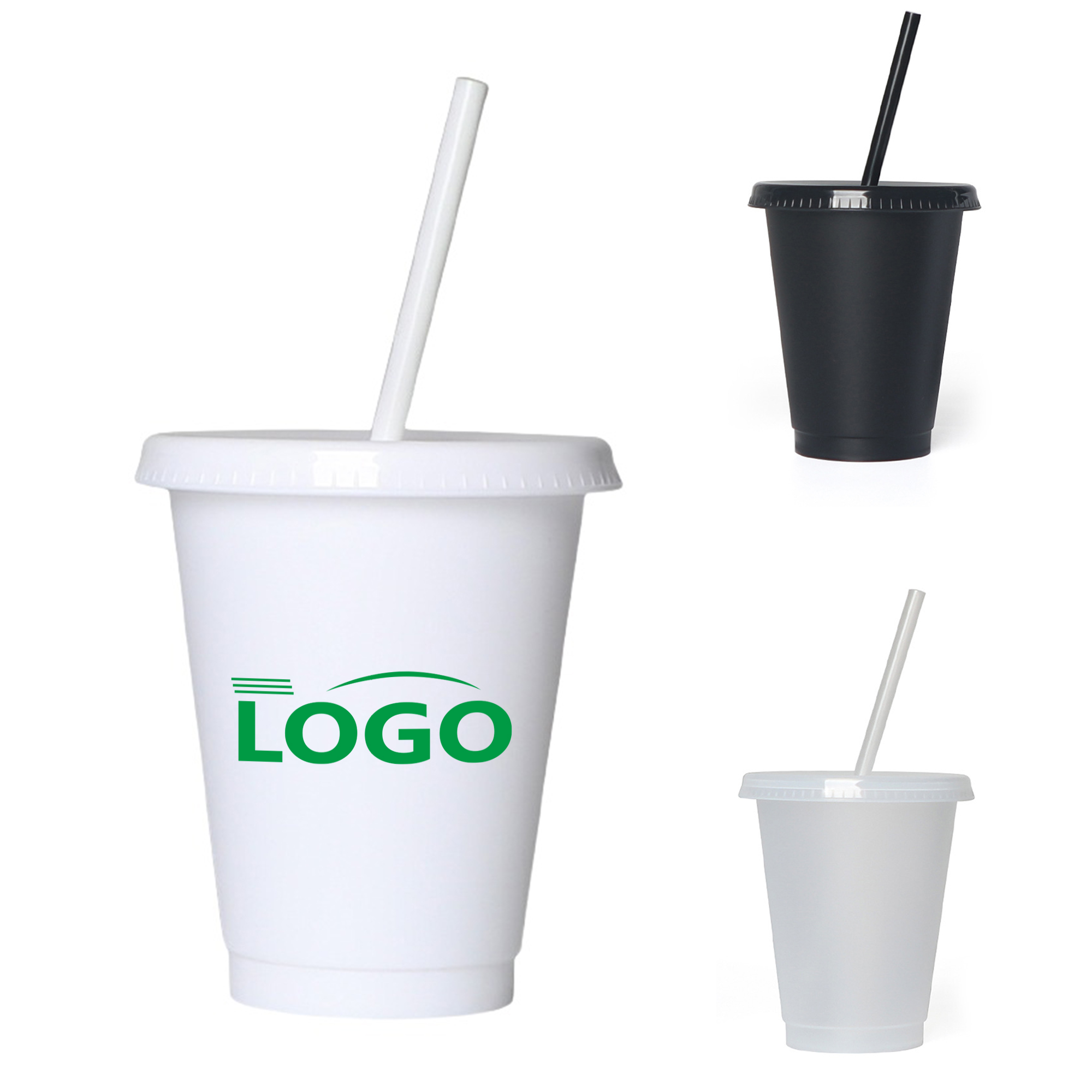 16oz Reusable Frosted Plastic Straw Cup 4