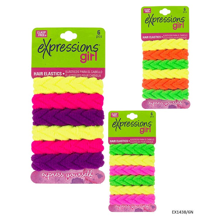 Braided Hair Elastics - 6 Pack Assorted Bright Colors 3